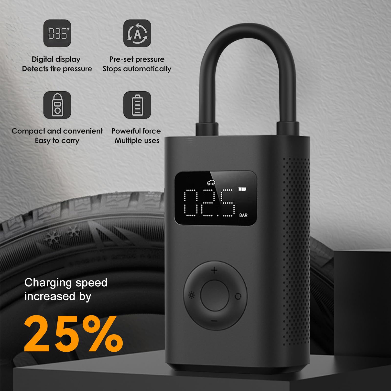 Mijia Bomba de Aire Portátil 2, Inflador 150 PSI con Batería Recargable de 2000 mAh, Mini Compresor Aire Portátil con Sensor de Presión con LED para Coche, Bicicleta, Moto, Pelota