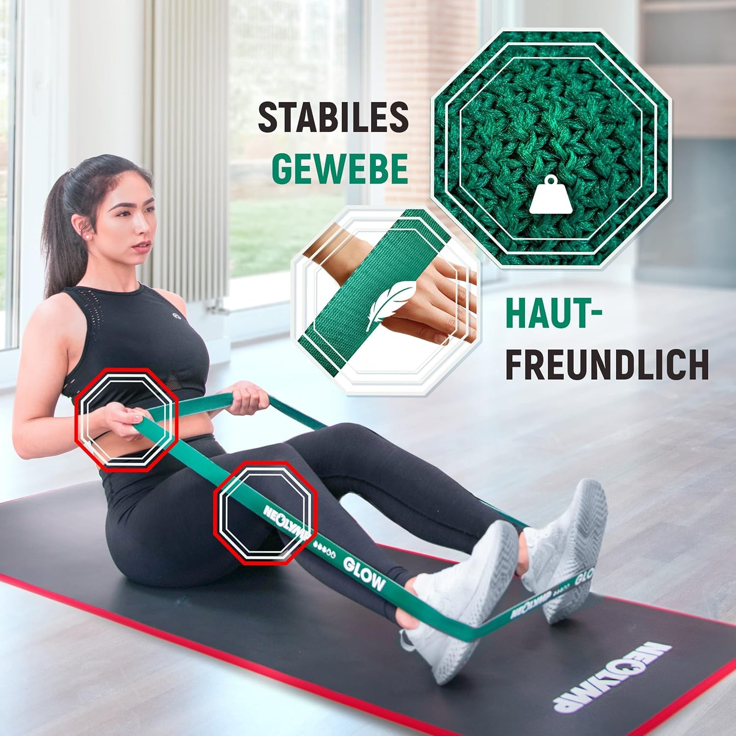 NEOLYMP Fitnessbänder Set Stoff - waschbare Resistance Bands, Widerstandsbänder, Krafttrainingssets, Gymnastikband inkl. E-Book mit Trainingsband-Übungen
