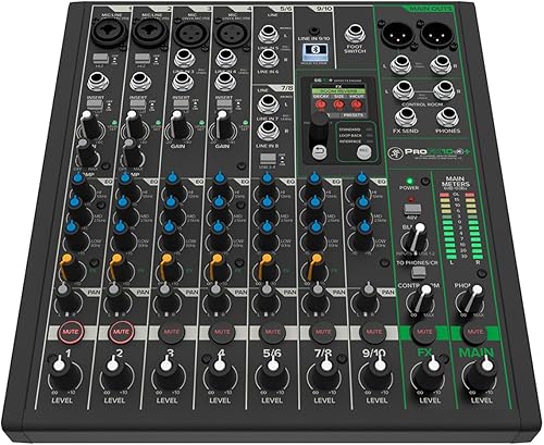 Mackie ProFX10v3+ Mezclador analógico profesional de 10 canales con USB, preamplificadores de micrófono Onyx, motor de efectos GigFX y Bluetooth