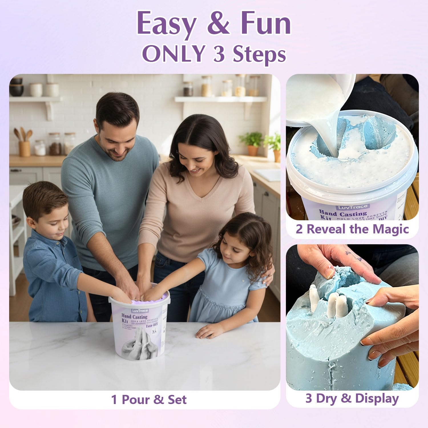 LUVTRACE Hand Casting Kit, Couples with Practice Kit, Hand Mold Kit for Adults & Kids, Romantic Anniversary Wedding Birthday for Her or Him,Boyfriend Girlfriend Unique (Purple)