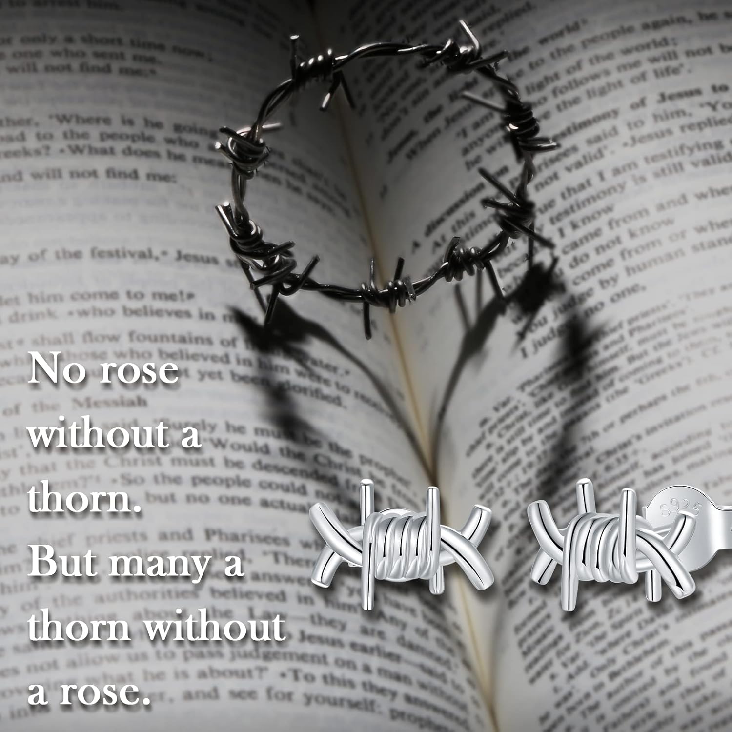 925-Sterling-Silver Barbed Wire Stud Earrings - White Gold Plated Crown of Twist Thorns Wire Stud Earring for Women, Simple Silver Tree Branch Thorn Jewelry Stud Earrings