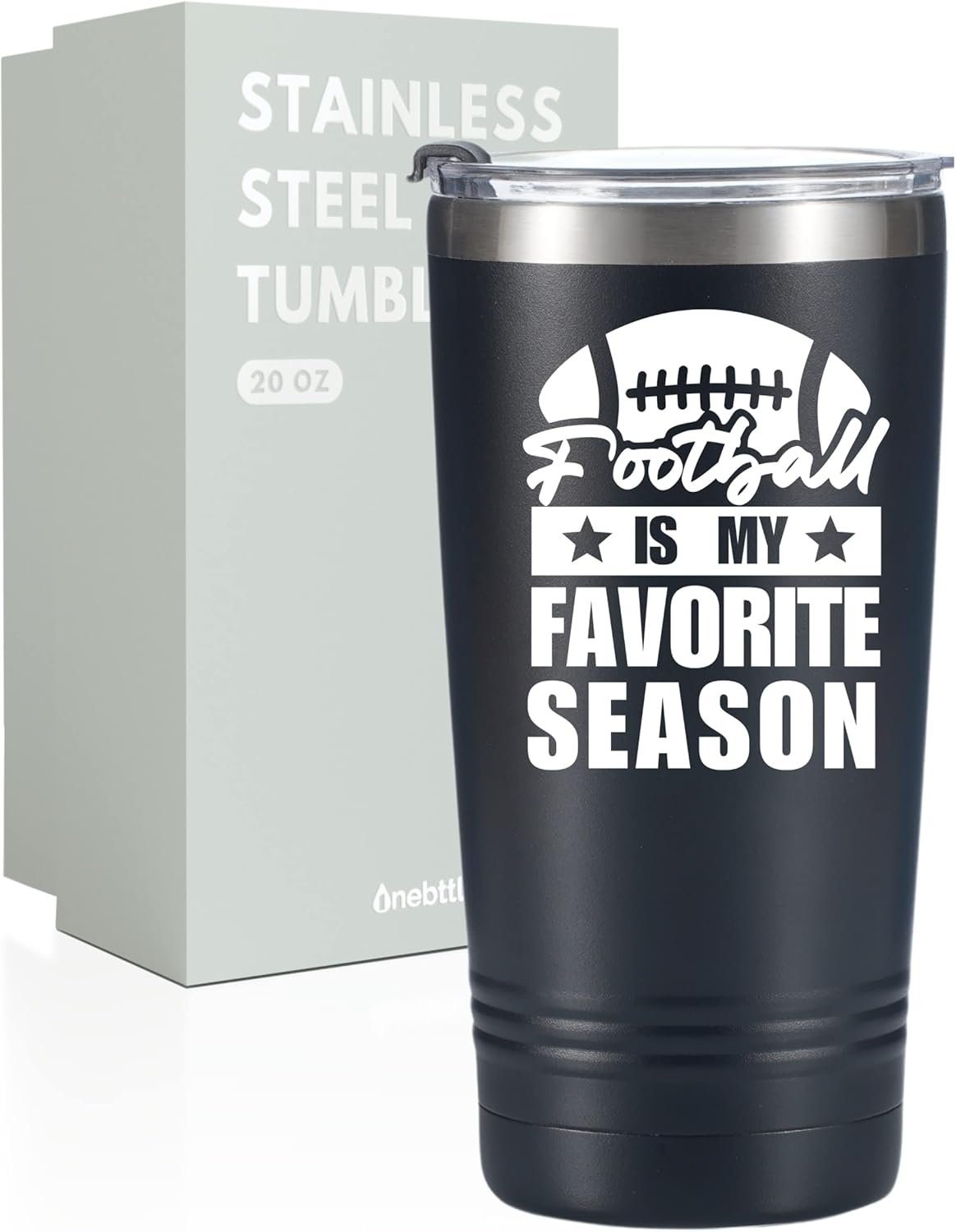 Onebttl Football Coach Gifts: 20 oz Stainless Steel Travel Tumbler with Lid & Straw, Black (Favorite Season)