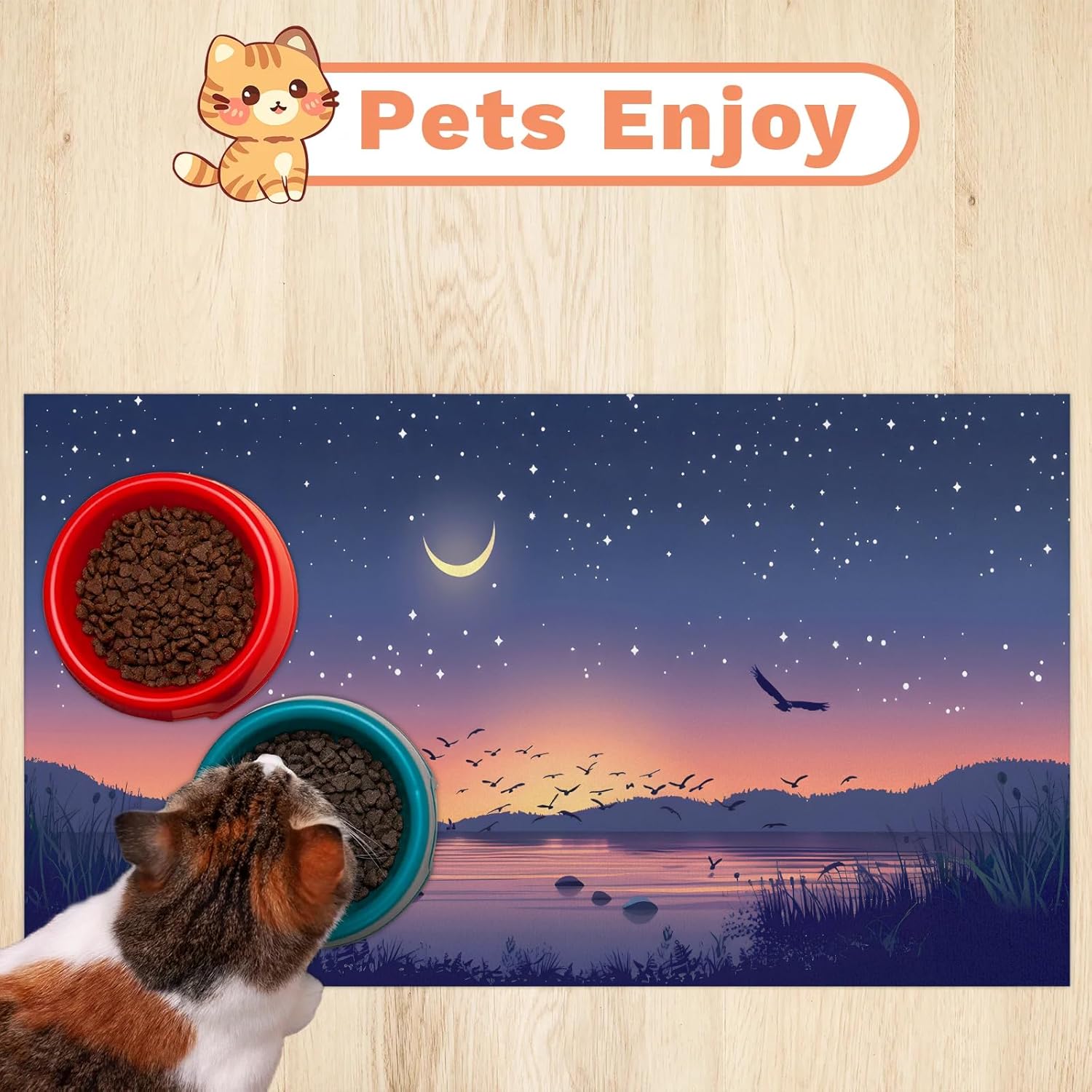 Hexteria Scenery Sunset Summer Dog Food Mat Absorbent Quick Dry Pet Feeding Mat for Food and Water Bowl Non Slip Placemat for Dogs Cat, Easy to Clean,24 x 32 in