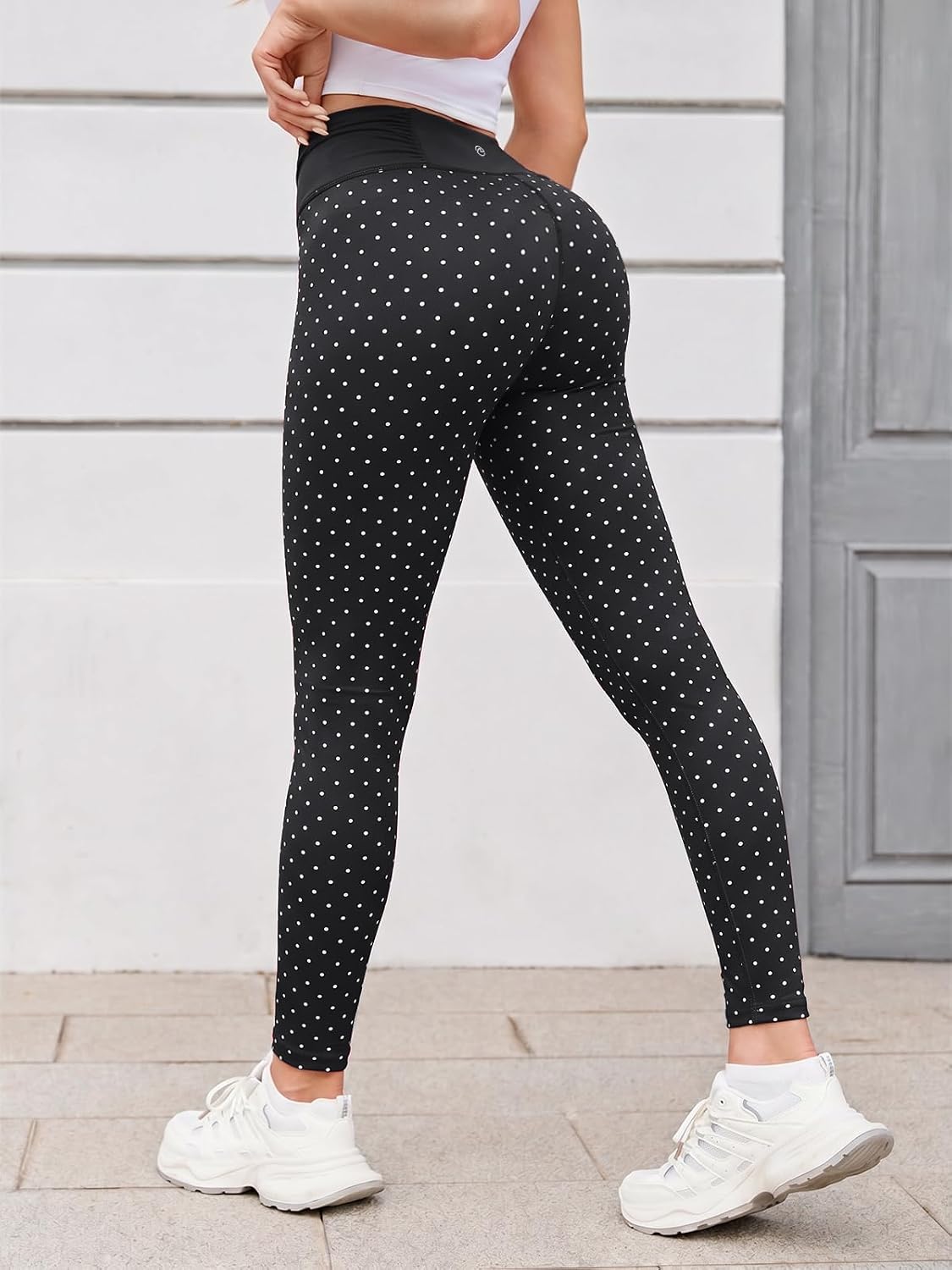 Aoysky Womens High Waisted Leggings Ruched Workout Printed Yoga Pants | No front seam, tummy control, hidden waist pocket, buttery soft, checkered, polka dots, leopard print
