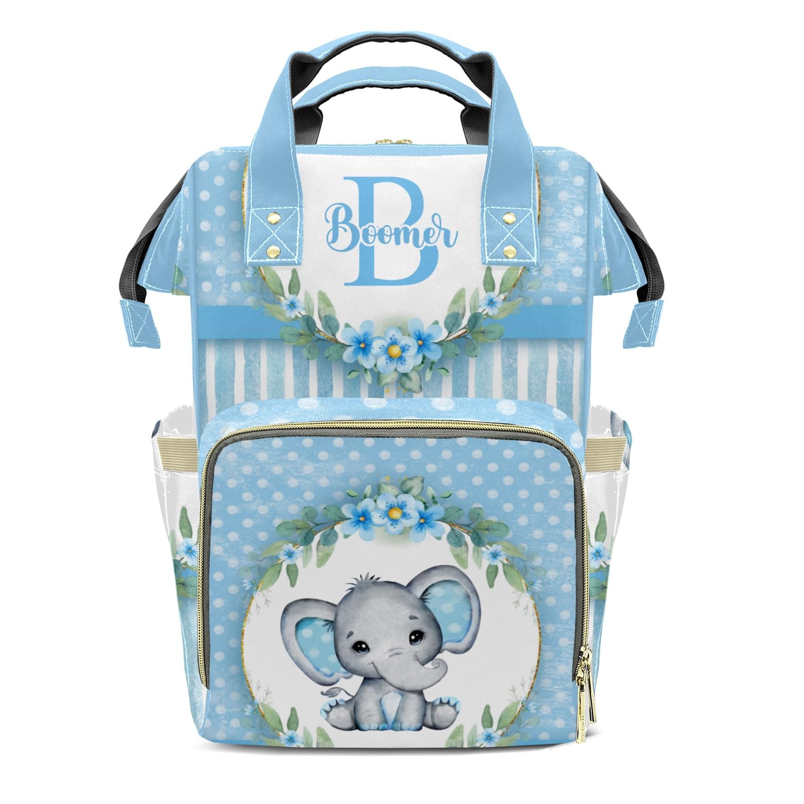Custom Diaper Bag Backpack Name Gift Watercolor Floral Wreath Dot Elephant Cute Versatile Travel Bag: Large Capacity &amp; Multiple Compartments for Everyone