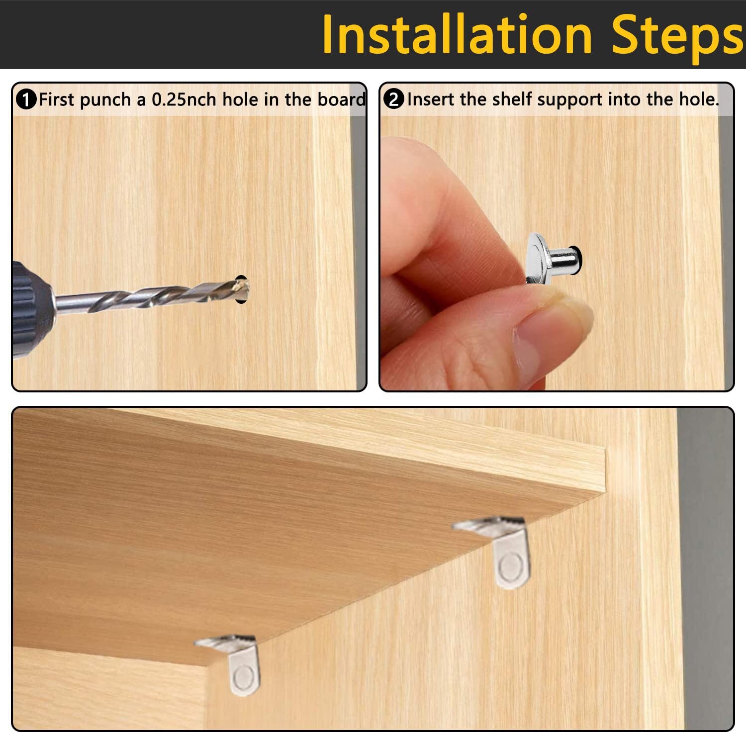 1/4 Inch Shelf Support Peg，Support Cabinet Shelf Pins，Shelf Bracket Pegs with Hole，L-Shaped Furniture Replacement Peg for Cabinets,Shelves,Wodrob — Amazon image 4