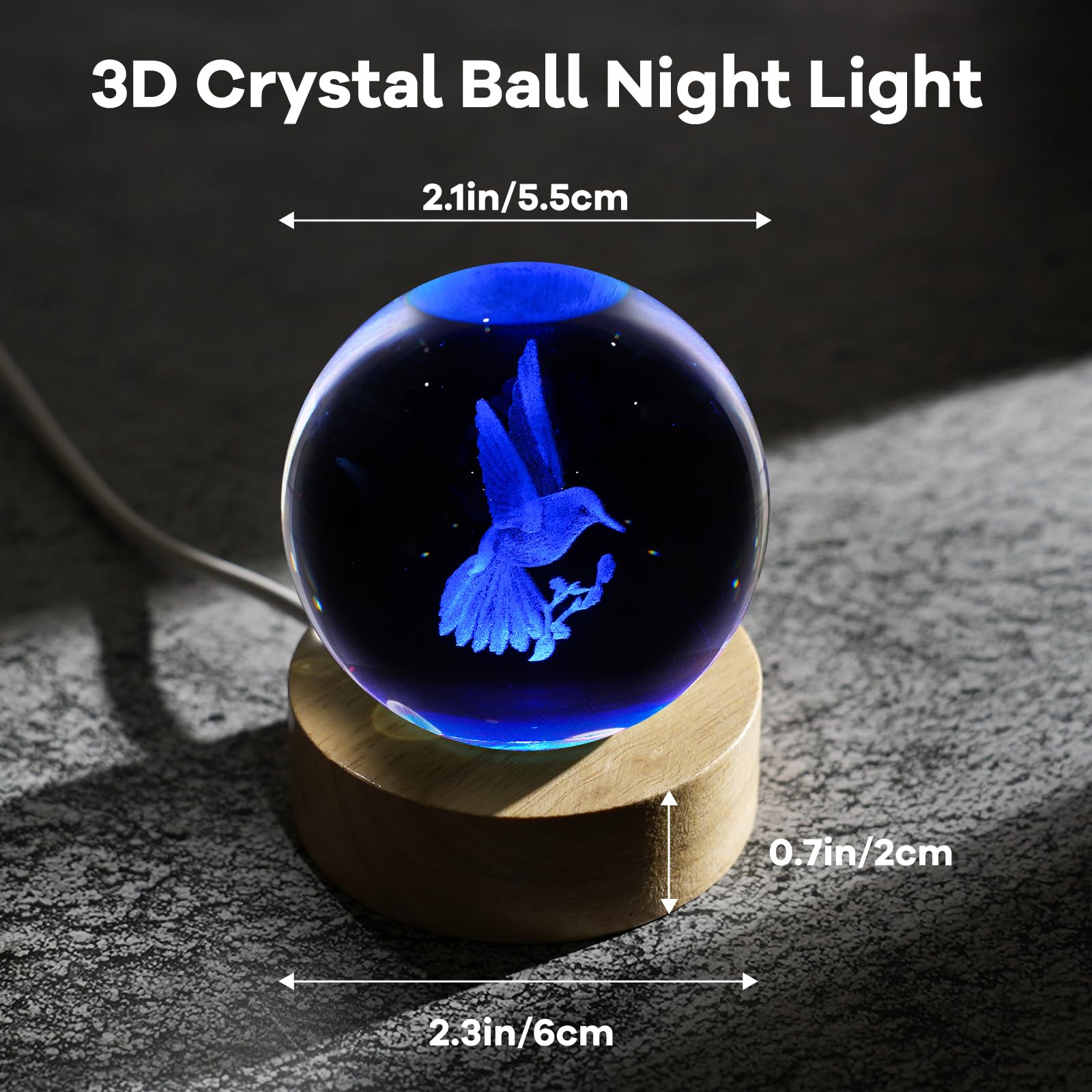 3D koliber kryształowa kula lampka nocna 6 cm figurki kolibra dekoracja lampa stołowa z 16 zmieniającymi się kolorami koliber rzeczy do pokoju urodziny Boże Narodzenie koliber prezenty dla kobiet
