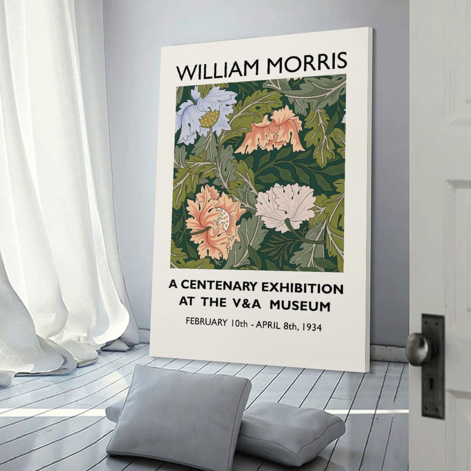 Junmoney Decorative Canvas Print William Morris Floral, 24x36inch(60x90cm), for Entrance Spaces, Stair Walls Or Halls, A Neat Decor Update for Hallways