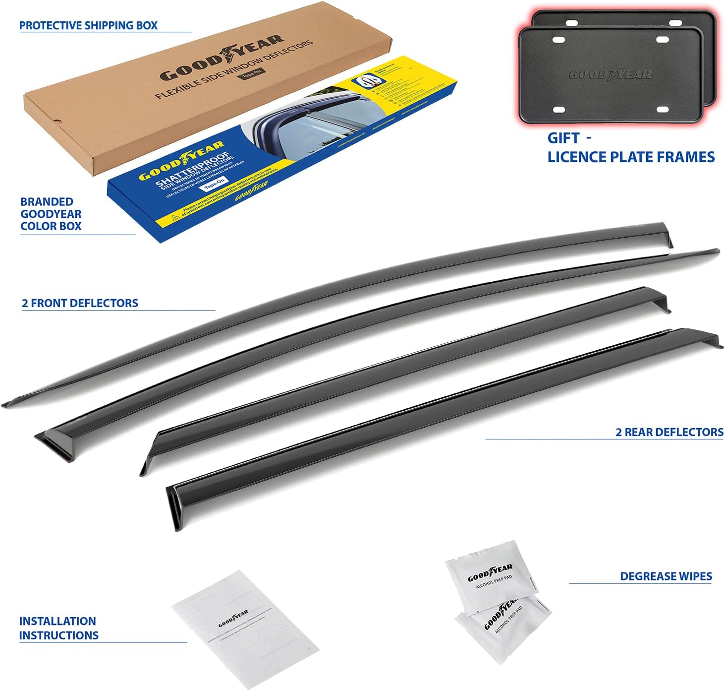 Goodyear Shatterproof Window Deflectors for Kia Sportage 2023-2026, Tape-on Rain Guards, Window Visors, Vent Deflector Visor, Car Accessories, 4 pcs. - GY008649