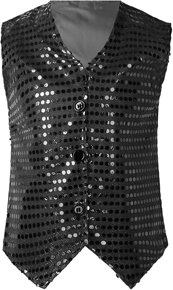 Kids Boys Girls Shiny Sequins Vest Jazz Hip-Hop Dance Dazzled Jacket Sparkling Disco Club Street Wear