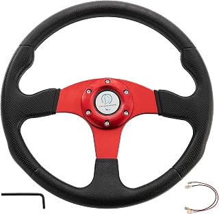 DODOMES Universal Racing/Golf Cart Steering Wheel 12.5”/350mm 15 Bolts Grip Vinyl Leather & Aluminum with Horn Button for Car& for Club Car DS and Club Car Precedent EZGO Yamaha Golf Carts-Red…