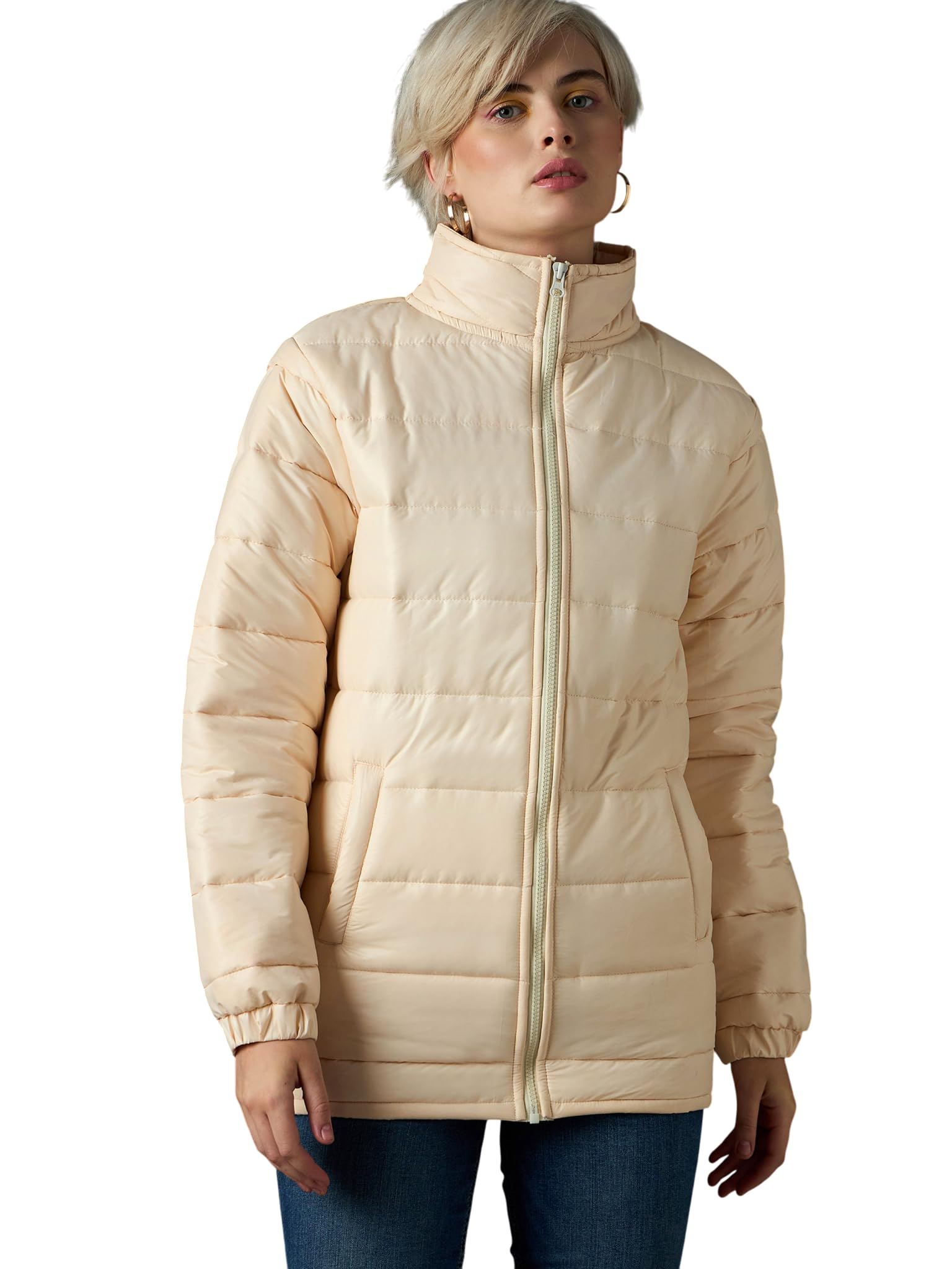 sassafras Women High Neck Horizontal Quilt Puffer Jacket-picture-49