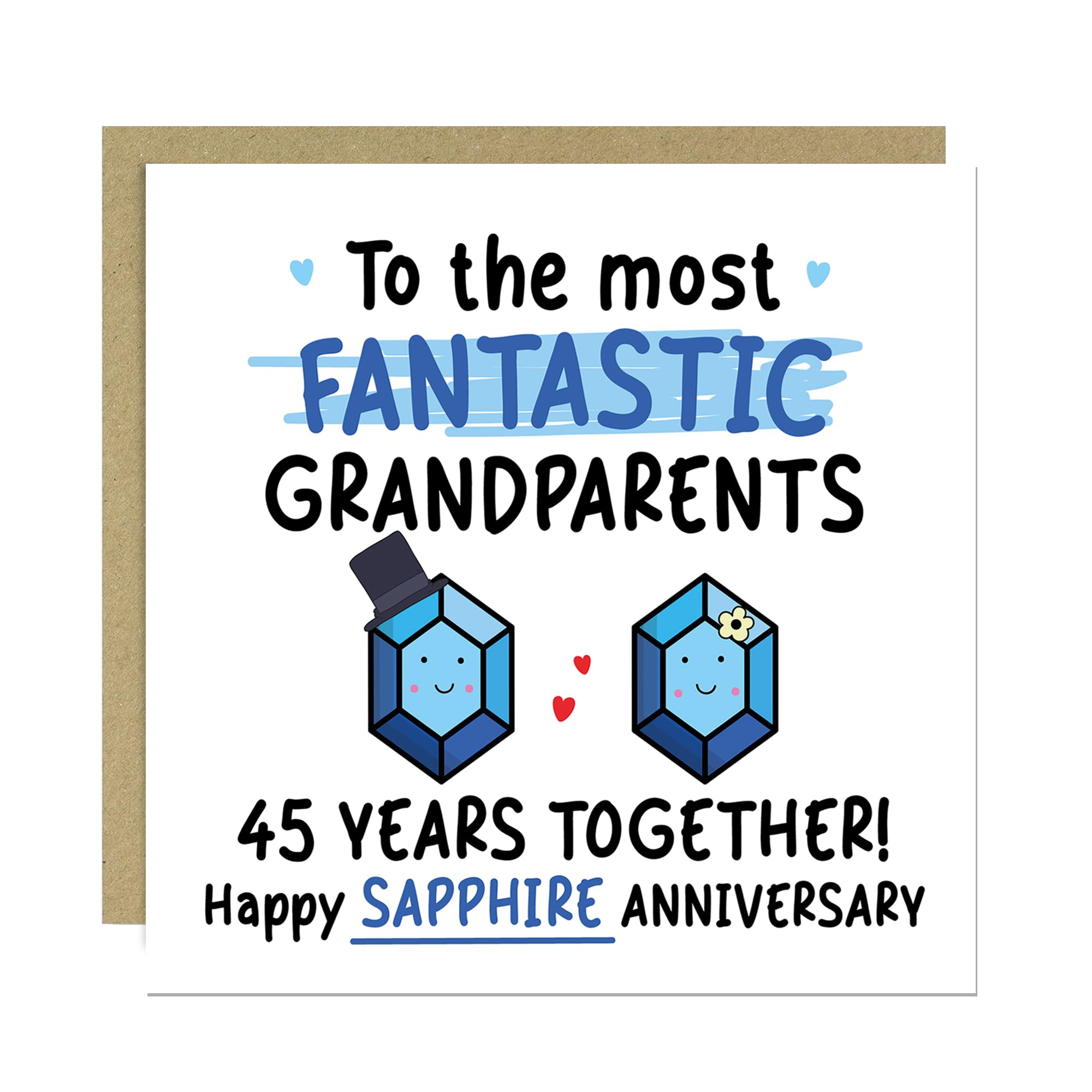 RED OCEAN Sapphire Anniversary Card for Grandparents 45 Years Together Happy 45th Wedding Anniversary Cards for Nanny Grandad Grandma Square Card With Envelope