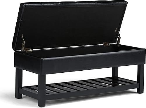 Miniatura 36 de SIMPLIHOME Saxon - Banco otomano rectangular de transición de 43 pulgadas de ancho en tela de aspecto de lino gris paloma, montado para la sala de