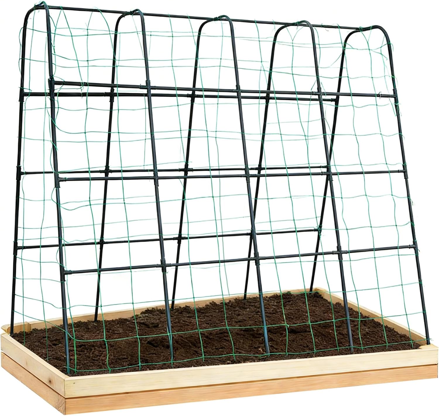 63'' x 63'' Cucumber Trellis for Raised Bed, Heavy Duty U-Frame Garden Trellis for Climbing Plants Outdoor with Netting Rustproof PE Coated Steel Vegetable Support for Heavy Vines Squash Melons