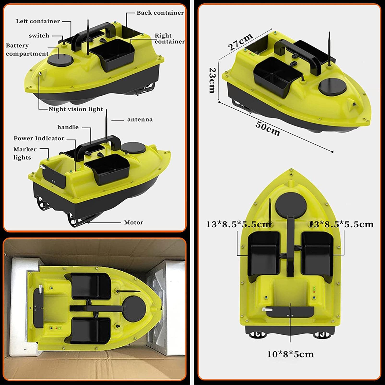 Barco Cebador para Pesca RC, Barco de Cebo Carpfishing Impermeable 500M, Bait Boat con Motor Doble, Mando a Distancia GPS, Adecuado para Lagos y Ríos, Carga 2kg