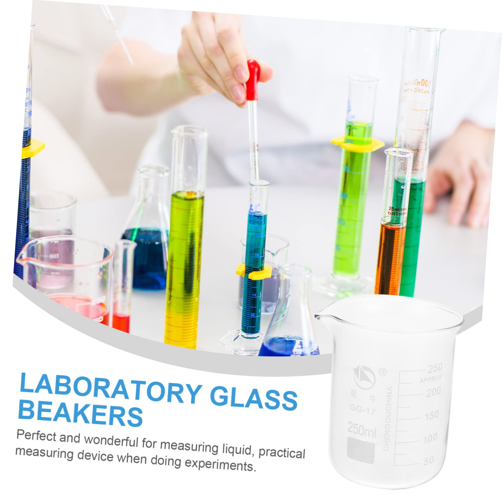 4 Stück Laborbecher aus Glas mit Ausgießer, 50ml 100ml 250ml 300ml