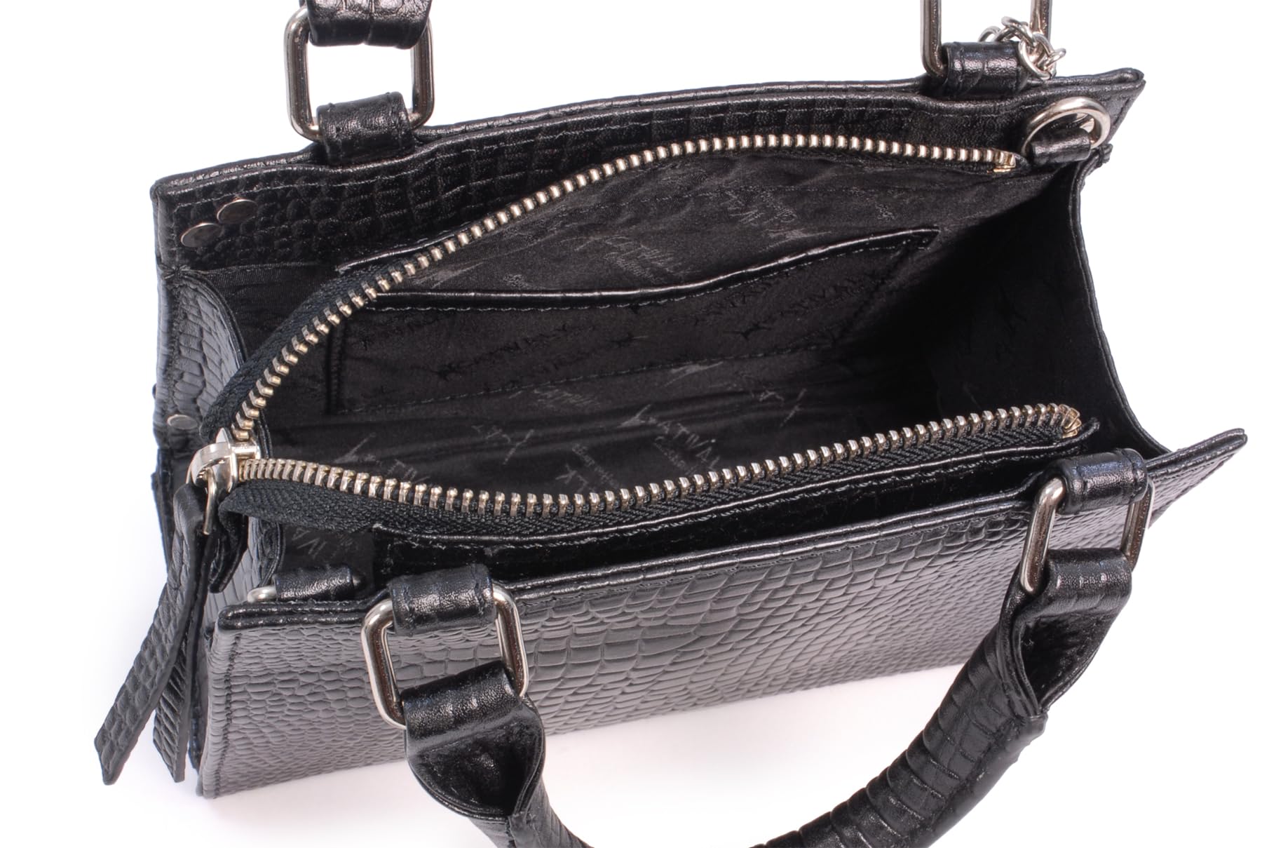 Catwalk Collection Handbags - Bolso de Mano con Correa Bandolera - Bolso con Asa Pequeño - Bolsito Mujer - Piel Efecto Cocodrilo - Raven