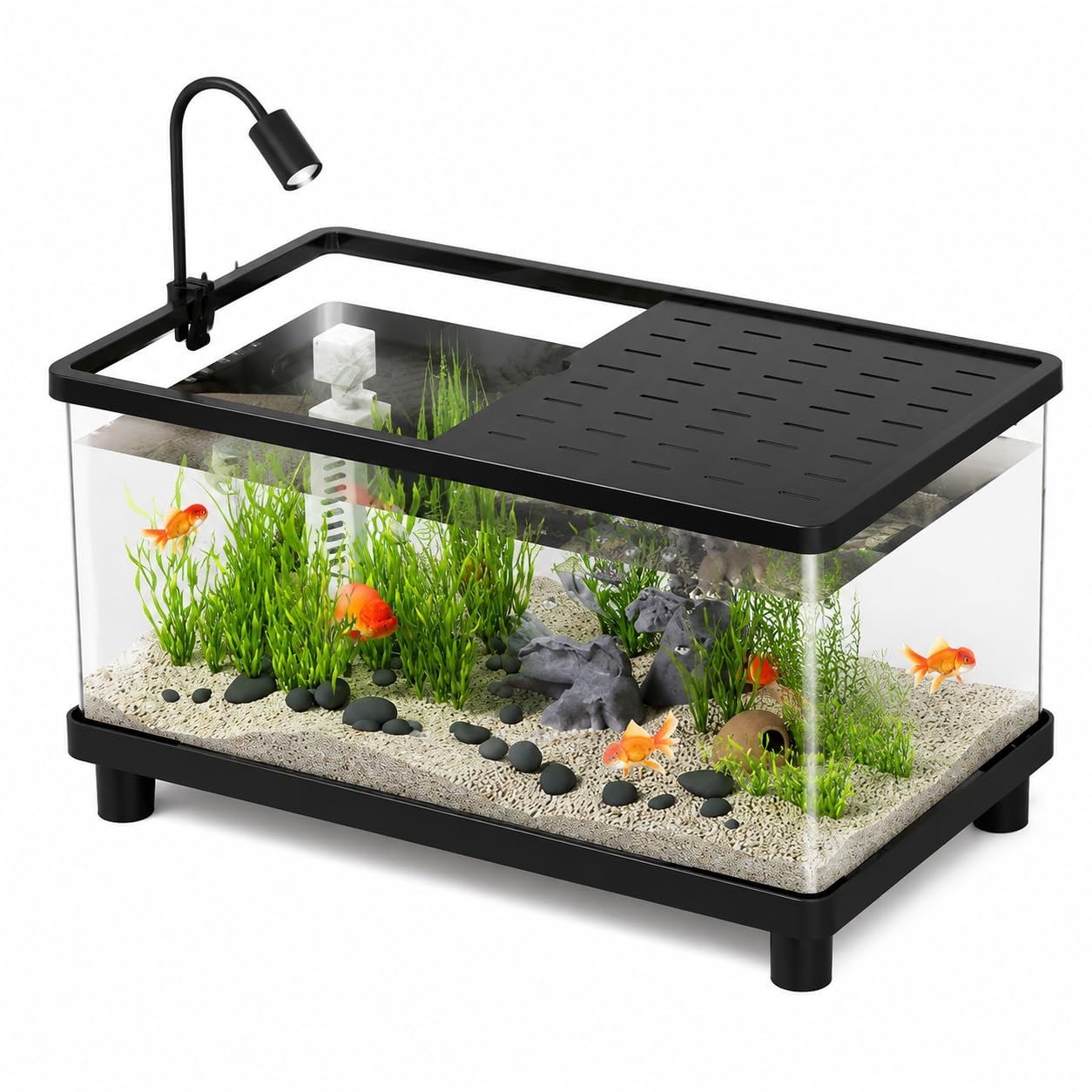 Acquario Completo per Pesci, Kit Acquario Acrilico con Pompa di Aerazione e Filtro, Vasca per Pesci con Decorazioni per Casa e Ufficio