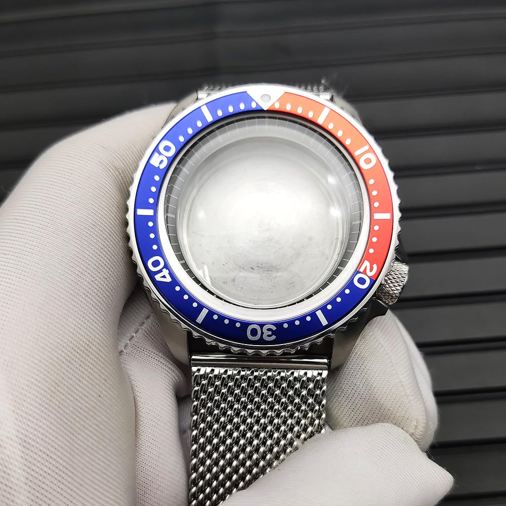 42mm Bubble Szafir Koperta Zegarka Kit z Mesh Pasek, Pasuje dla NH35 NH36 Mechanizm 28,5 Tarcza, 3.8 Korona Nurkowa Koperta Zegarka dla Seiko SKX007