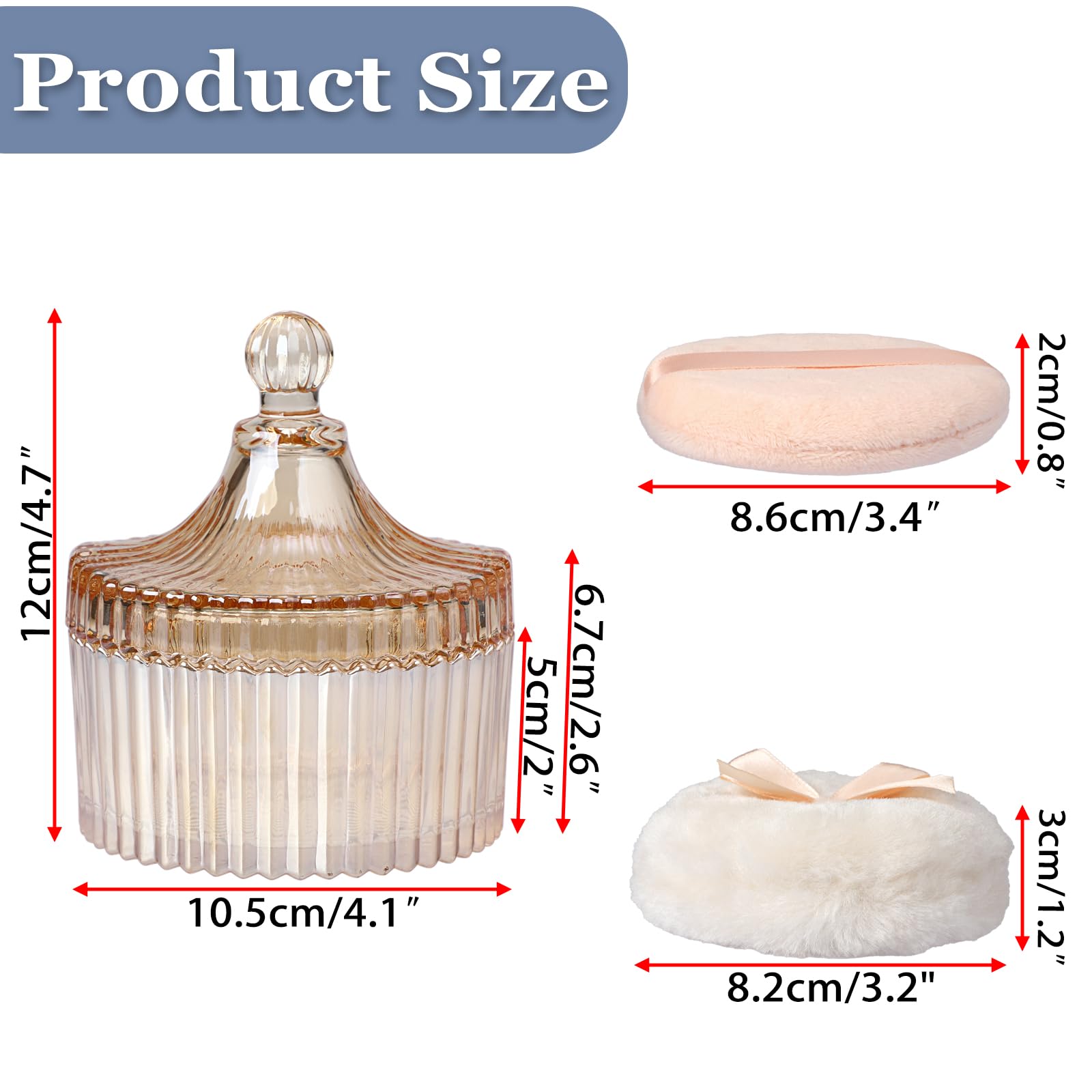 Lot de 3 boîtes à poudre en verre - Pour poudre corporelle - Pour bébé - Avec pompon à poudre - Étui à poudre pour poudre corporelle, talc, poudre cosmétique - Cadeau pour voyage, anniversaire