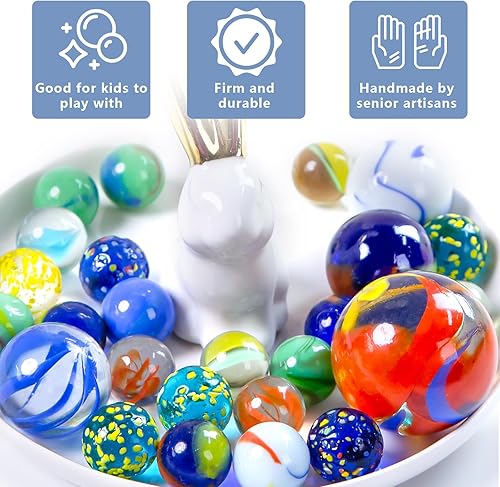 Miniatura 3 de Shindel 125 piezas de canicas de vidrio a granel, cuentas de vidrio redondas con tarro de mármol estilo surtido canicas para niños, juego de canicas