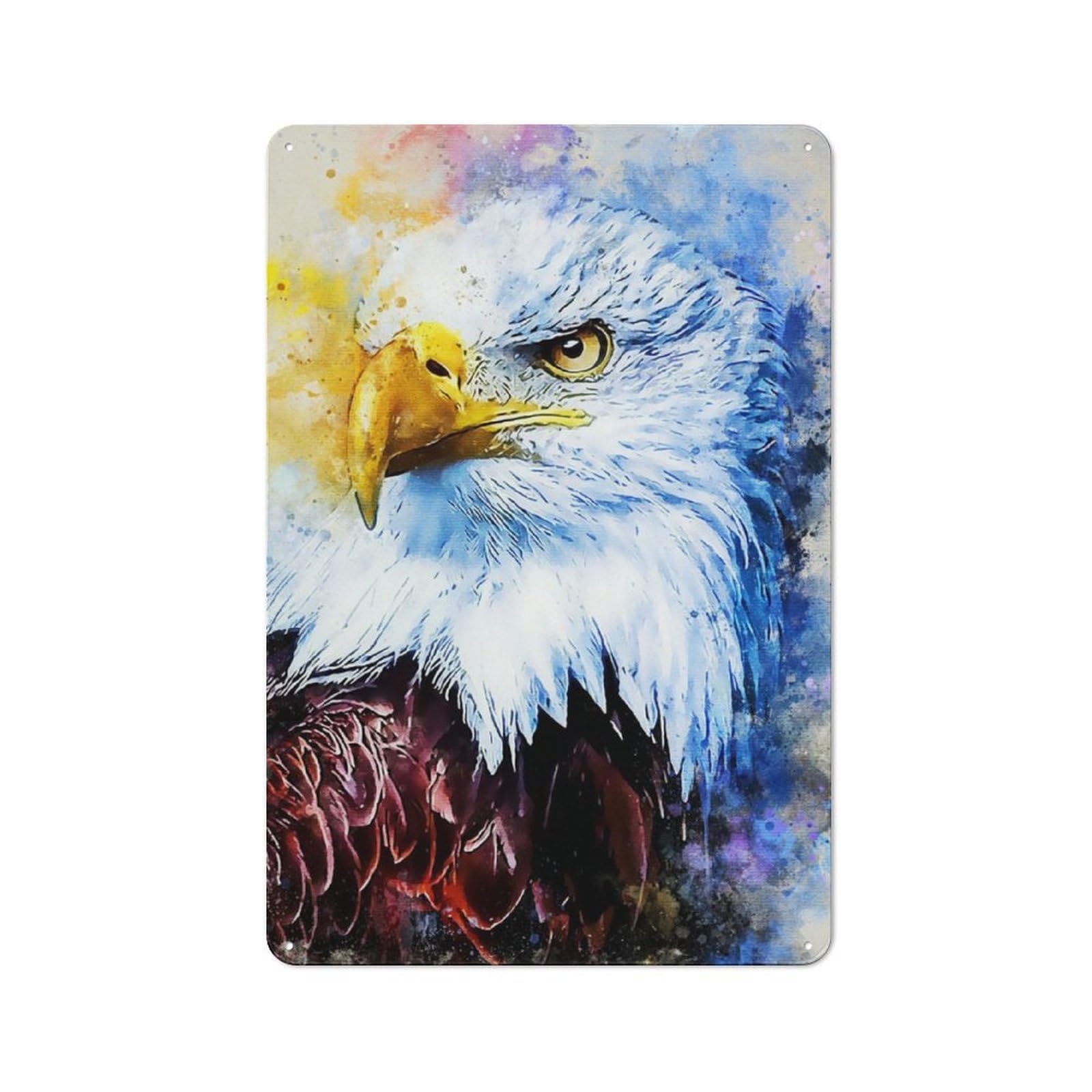Junmoney Eagle Watercolor Rustic Metal Wall Sign 30X20cm For Hobby Room Or Studio, For Vintage Wall Decor Fans, For Themed Room Decoration