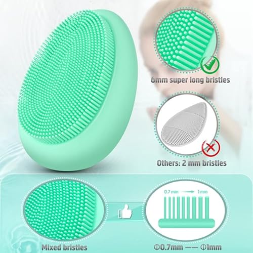 Miniatura 3 de Cepillo de silicona suave para limpieza facial con estuche de almacenamiento, 2 unidades, color gris y verde