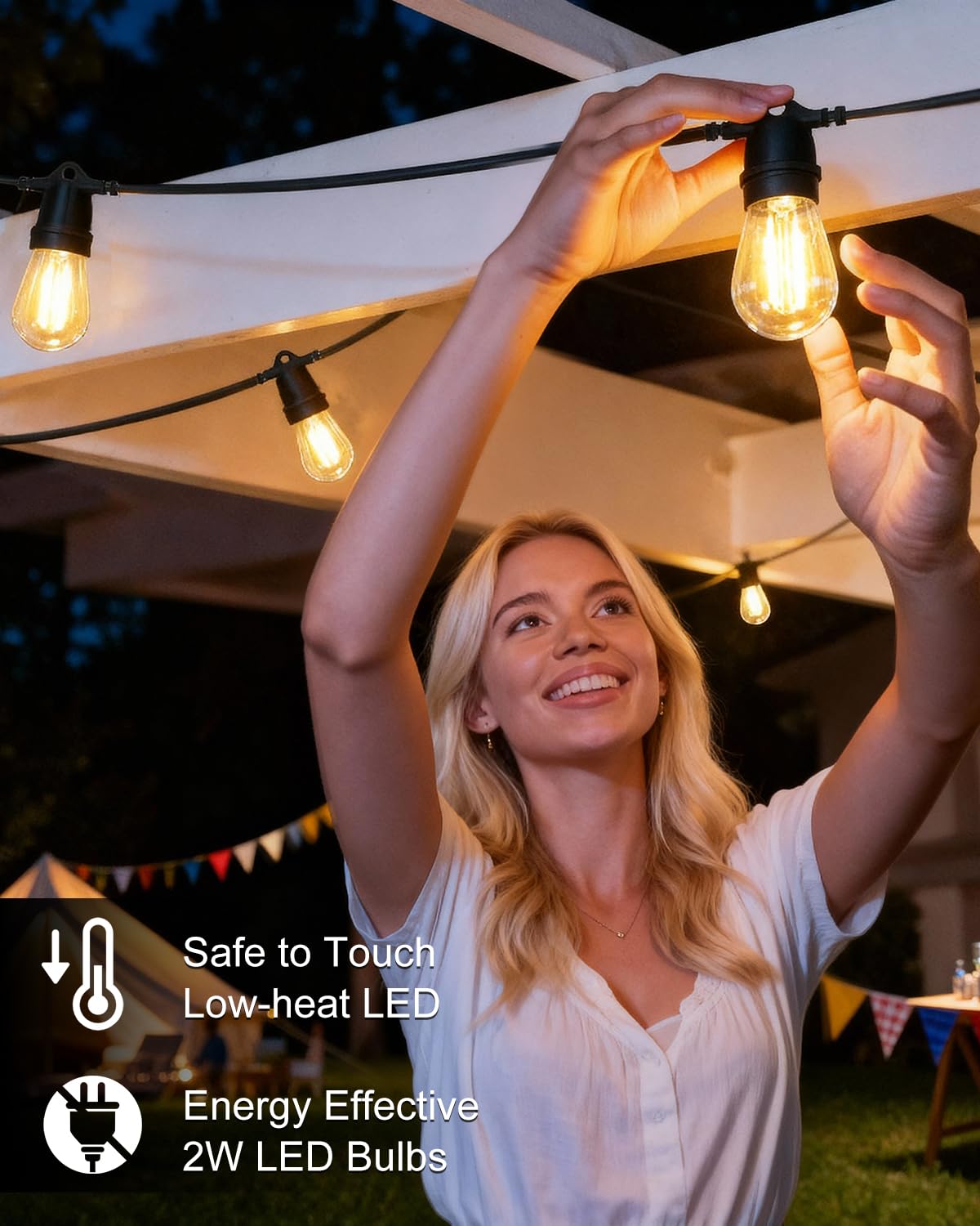 BRIMAX Guirlande lumineuse d'extérieur de 7.6 m, alimentée par USB,Ajoutez une ambiance chaleureuse à votre site de camping,Légère et assez lumineuse pour cuisiner des ampoules S14 incassables