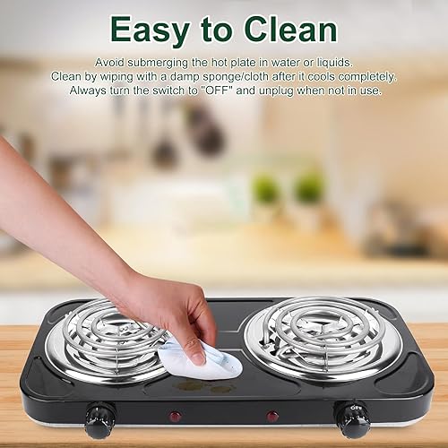 Miniatura 6 de Placa de cocción de doble quemador, estufa eléctrica portátil de 2000 W, control de temperatura de 5 niveles, fácil de limpiar, luces indicadoras de