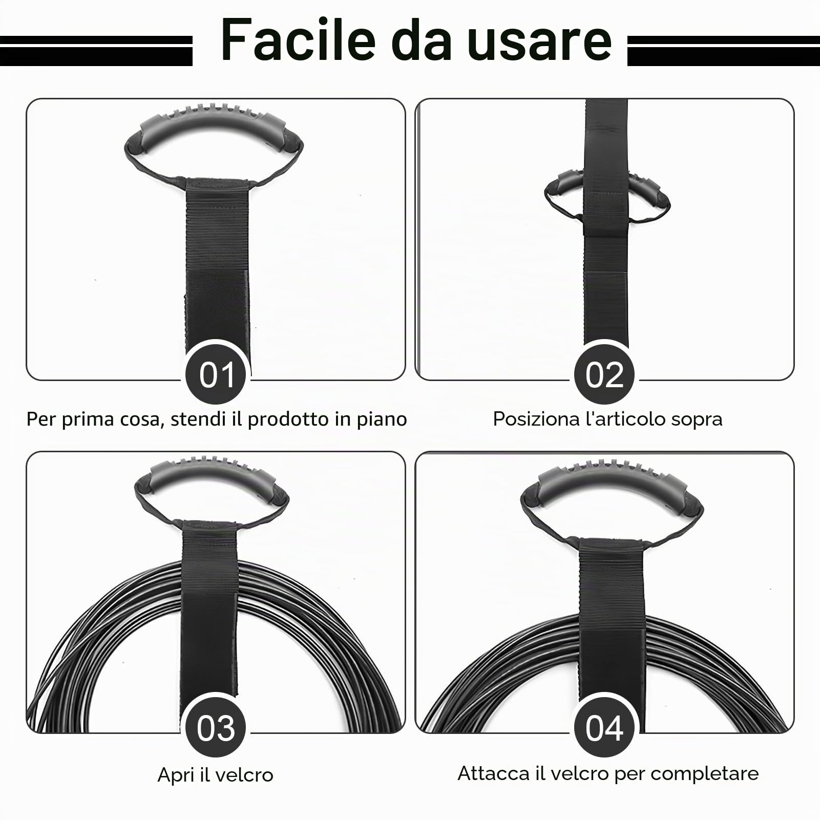 2 Pezzi Organizzatore per Cavi e Tubi con Maniglia Ergonomica, Chiusura a Strappo Regolabile da 55 cm, per Garage e Officina, Prolunga Cavo Organizer per Appendere Cavi Elettrici e Tubi da Giardino