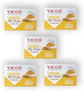 Vicco Turmeric & Milk Protein Bathing Bar with Herbal Ingredients, Creamy Cleansing Bathing Bar, Gentle Daily Care, Ayurveda-Inspired Skincare, 3.52 oz (5 Pack)