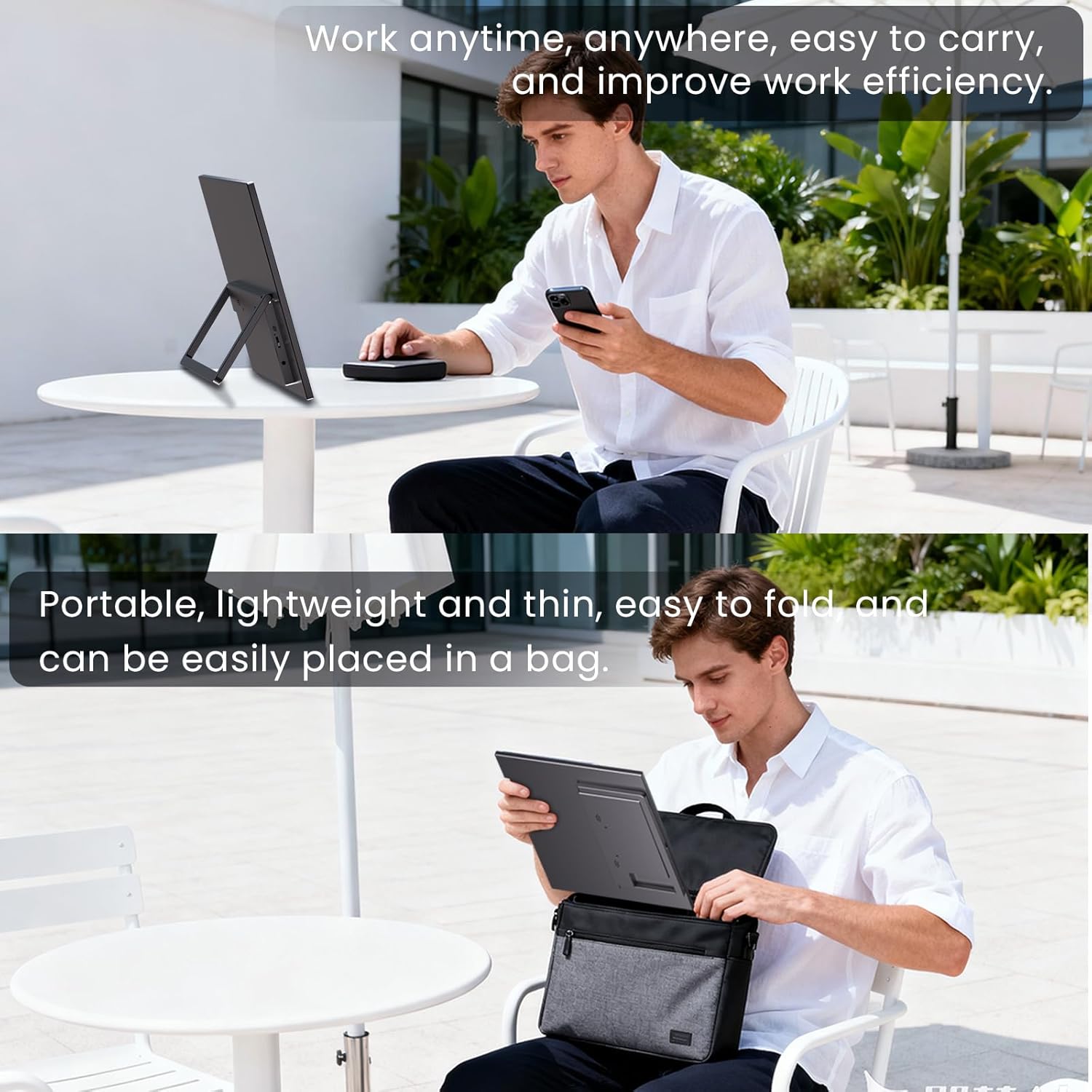 Portable Monitor for 1200P, 14" HDMI USB-C IPS External Screen, Built-in Dual Speakers Gaming for Laptop PC Display with Stand, Plug & Play,Lightweight Small Monitor for On-The-Go Use,Black