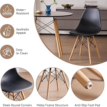 35.5'' 5 Piece Round Dining Table Set for 4, Mid-Century Modern Table with Chairs, Space Saving, Plastic Seats, Wood Legs, Circle Dinner Table for Kitchen, Home, Apartment, Black