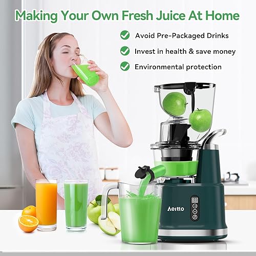 Miniatura 2 de Aeitto - Exprimidor de prensa en frío, exprimidor lento con canal de alimentación ancho y doble para verduras y frutas, alto rendimiento de jugo,