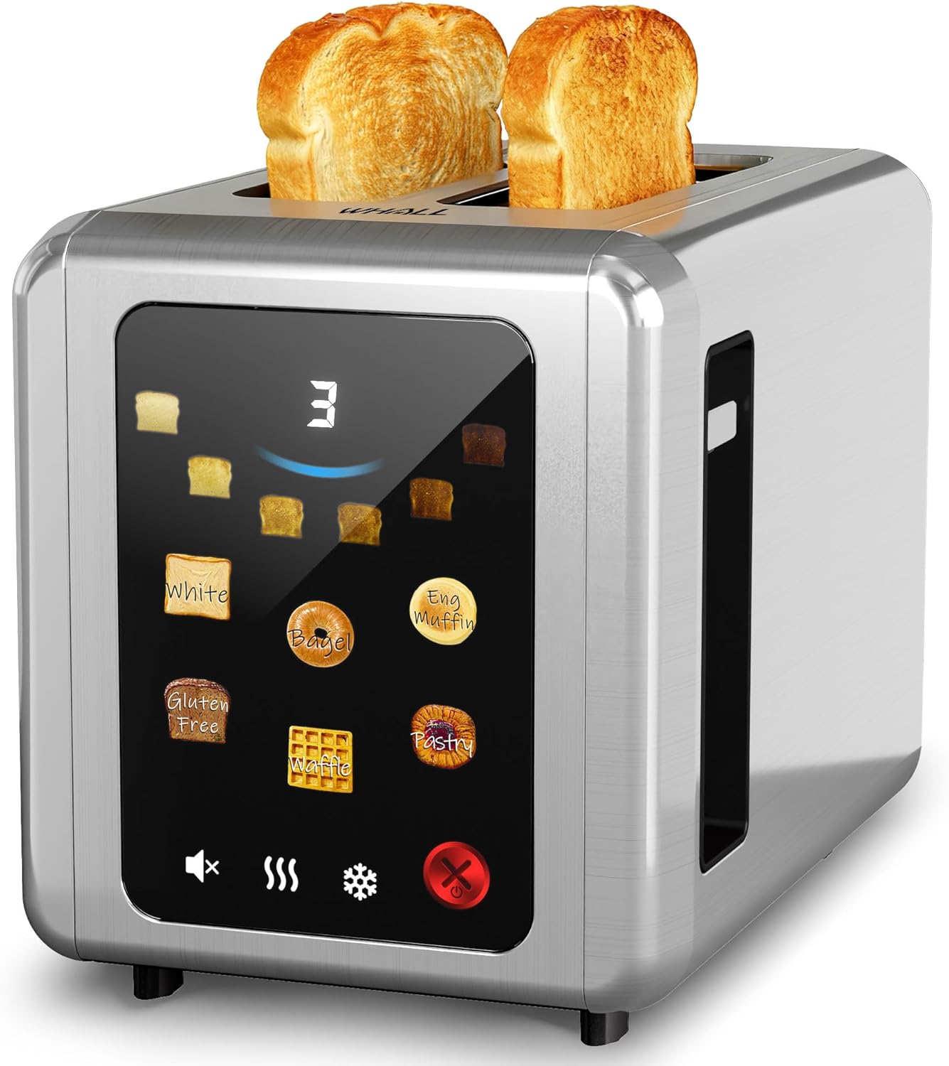 Touch Screen Toaster 2 Slice, 1.5'' Wide Slot Stainless Steel Toaster with Digital Timer, 6 Bread Types & 6 Shade Settings, Crumb Tray, Reheat/Defrost, Smart Toasters for Breads, Bagels