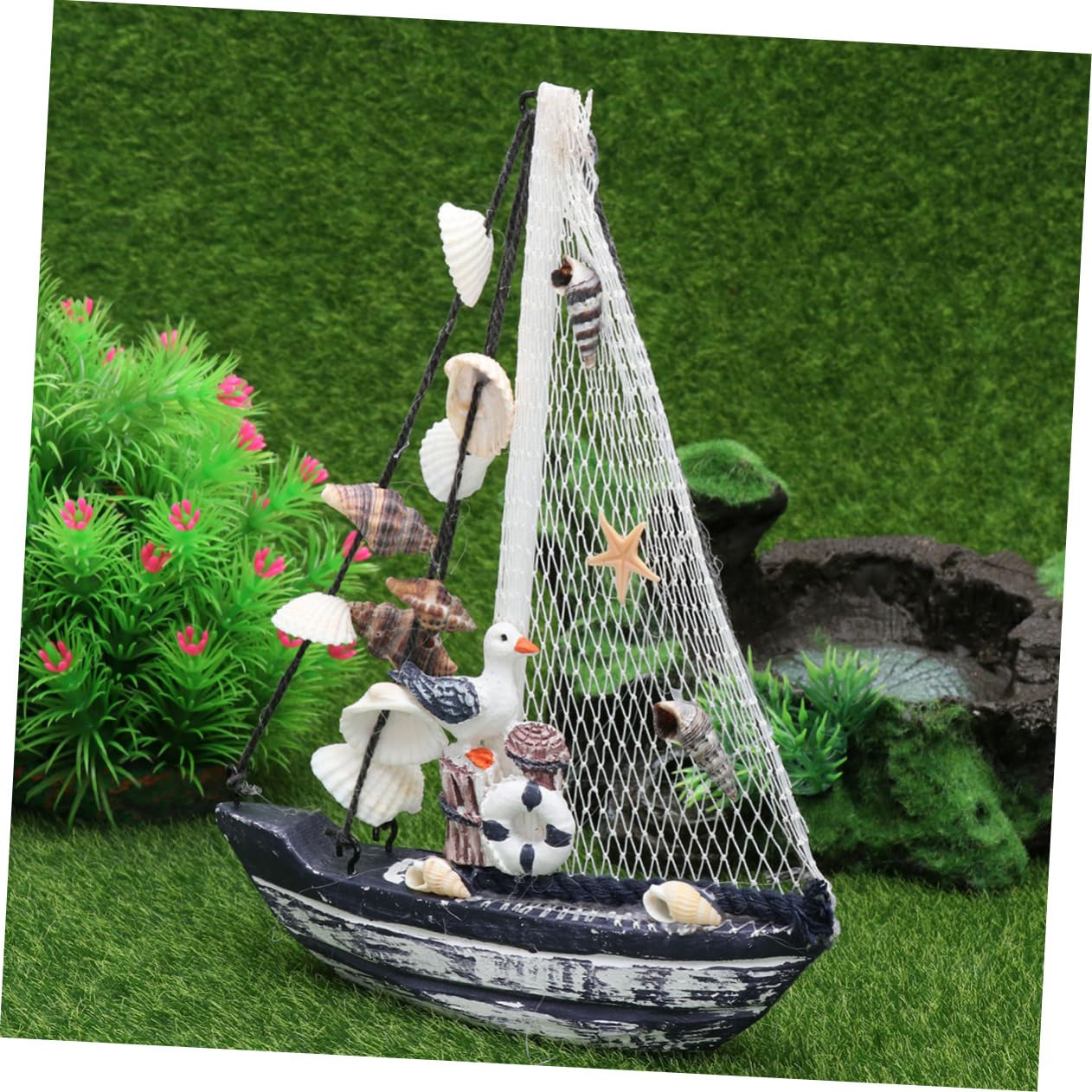 STOBAZA Nautical Decor Wooden Shell Sailboat Figurine Sailing Boat Ornament Home Sailing Boat Toy Resin Craft Mediterranean Style Mini Boat Decor for Boys and Girls