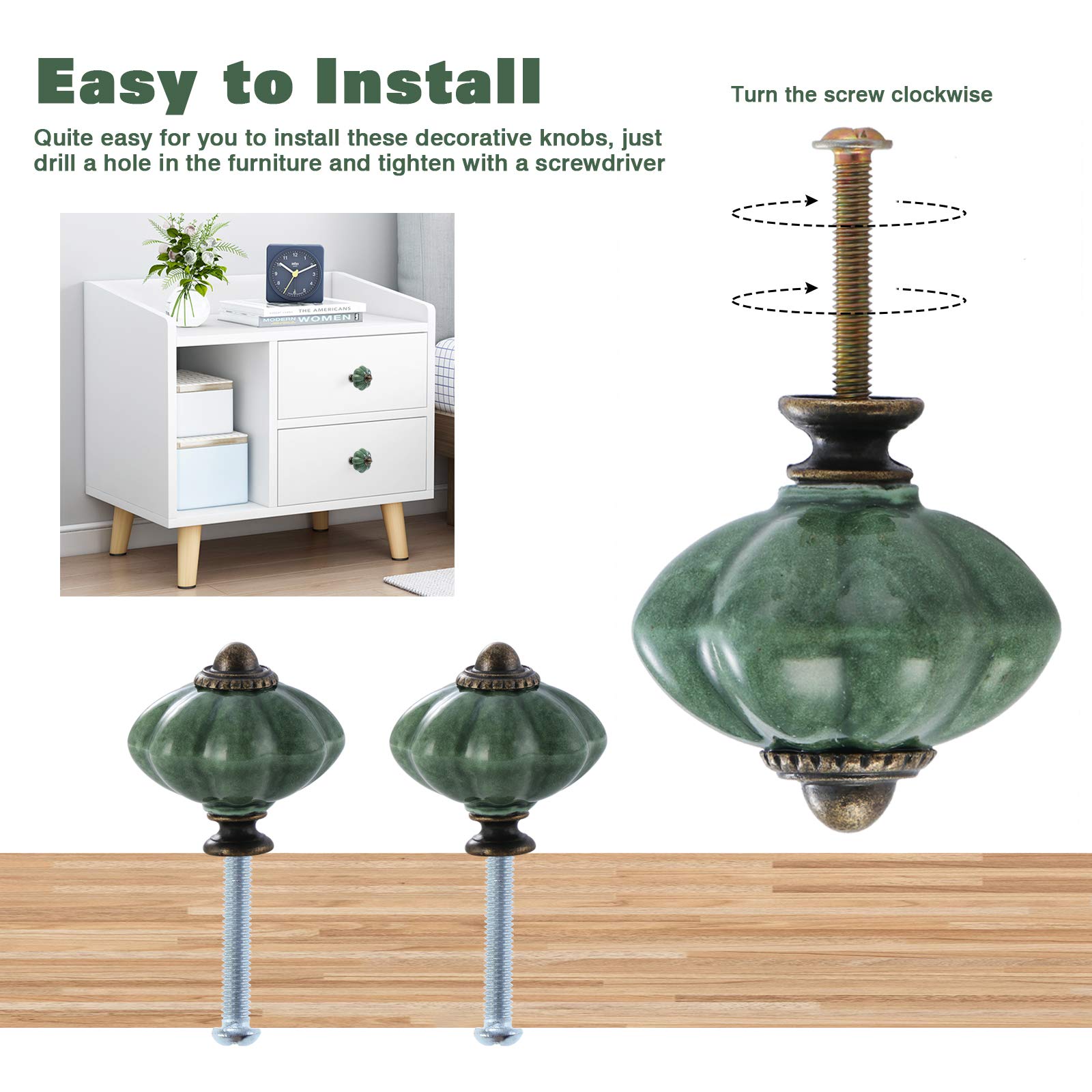 POFET 10st Keramische Deurknoppen Vintage Pompoen Kast Lade Trekt Kast Handgrepen Meubels Home Decoratin Zwart