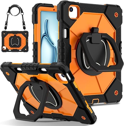 SUPERB. Ergonomic Kickstand Case for iPad Air 11 Inch (M2/M3/M4) (Black Orange)