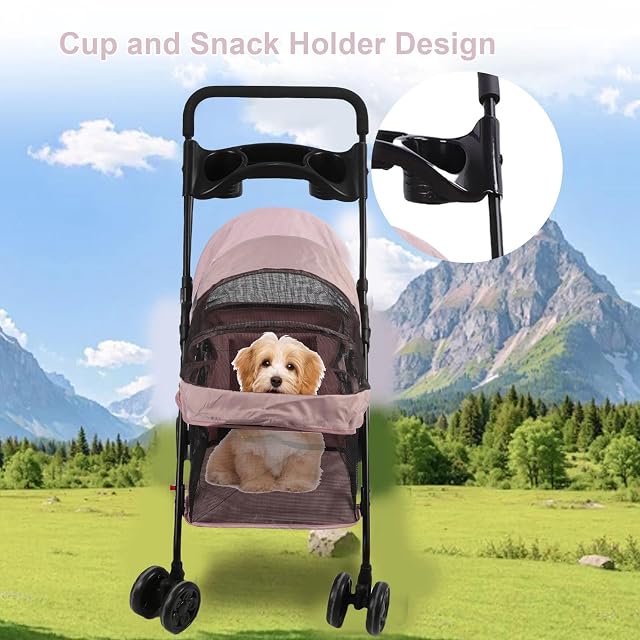 Foto 6 de 8 de Carrito para Perros de 4 Ruedas, Joggador Plegable con Cubierta Solar, Portavasos, Almohadilla y Bolsa Trasera