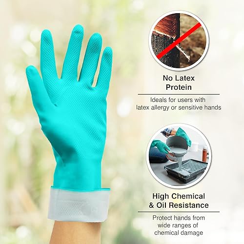 Miniatura 2 de Guantes de limpieza para el hogar sin alérgicos de látex y nitrilo, guantes de cocina antideslizantes y reutilizables, color rosa y verde, con forro