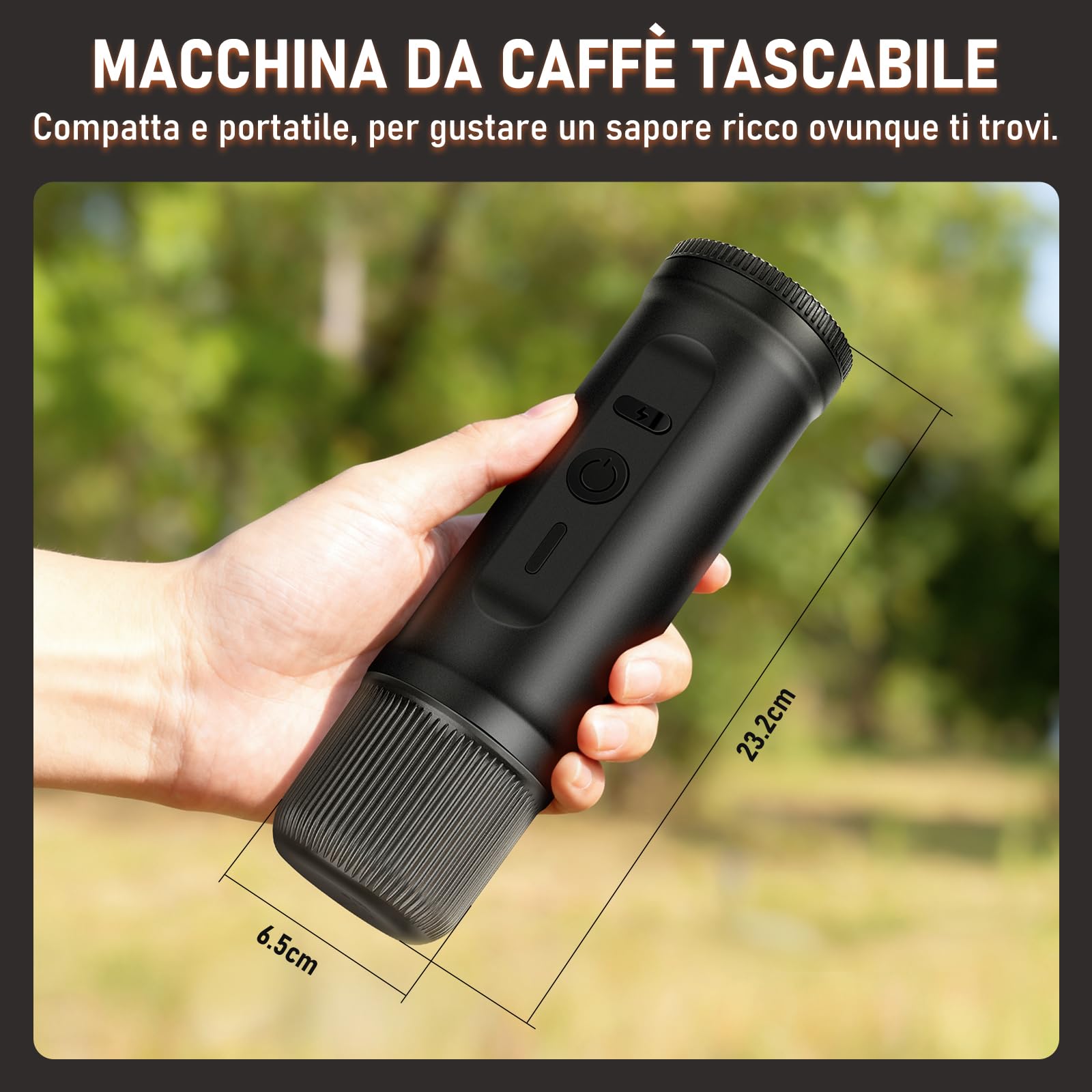 ICARE Macchina Caffe Portatile, 2 in 1 per Capsule NS e Caffè Macinato, Autoriscaldante, USB-C, Indicatore Batteria, Caffettiera Portatile da Viaggio, Campeggio, Escursionismo, Camper (Nero)