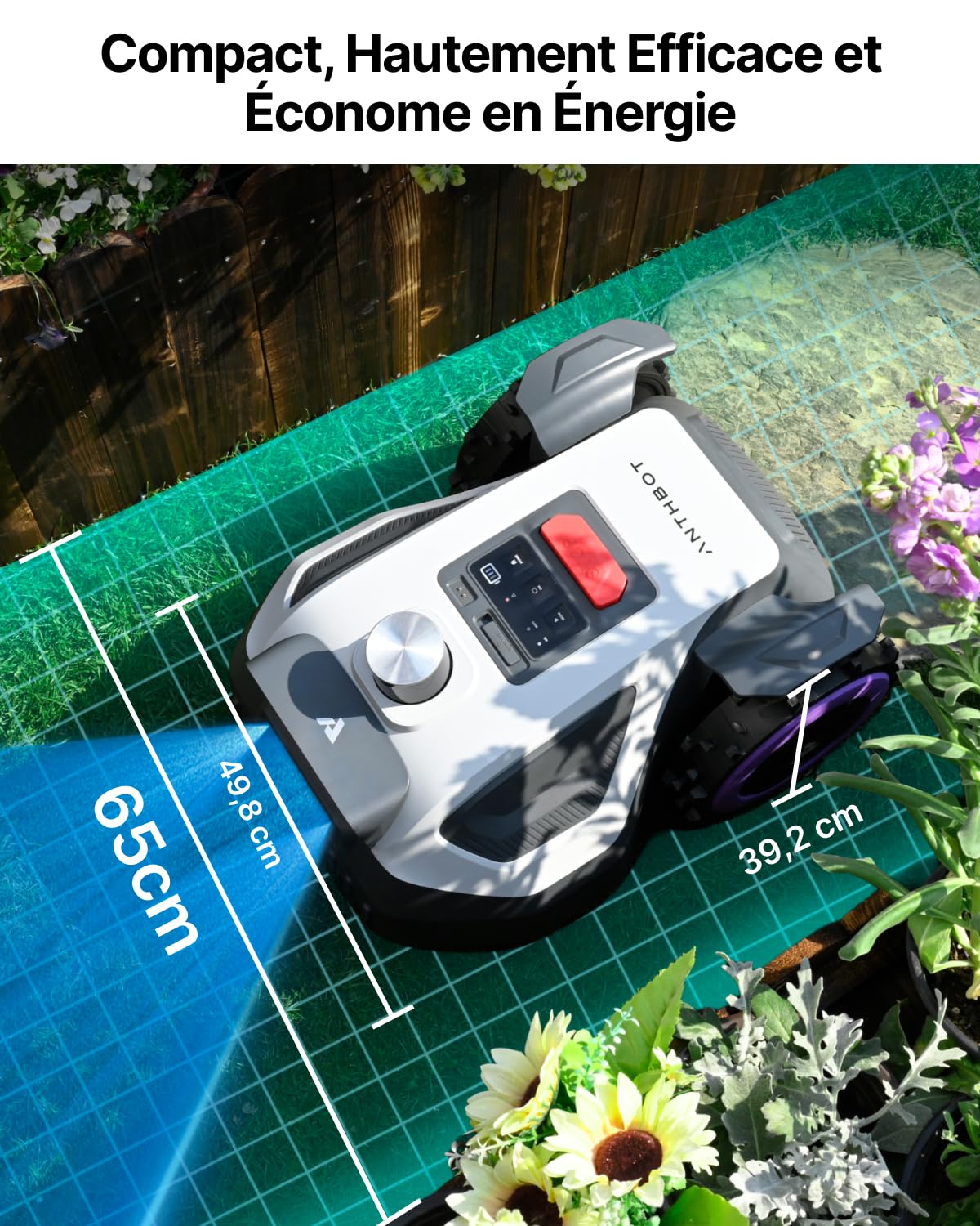 ANTHBOT M5 LiDAR 360° Robot Tondeuse, Fonctionnement Plug-and-Play, 300-500㎡ Recommandée, Cartographie Automatique, Évitement d'obstacles par IA,Taille en U
