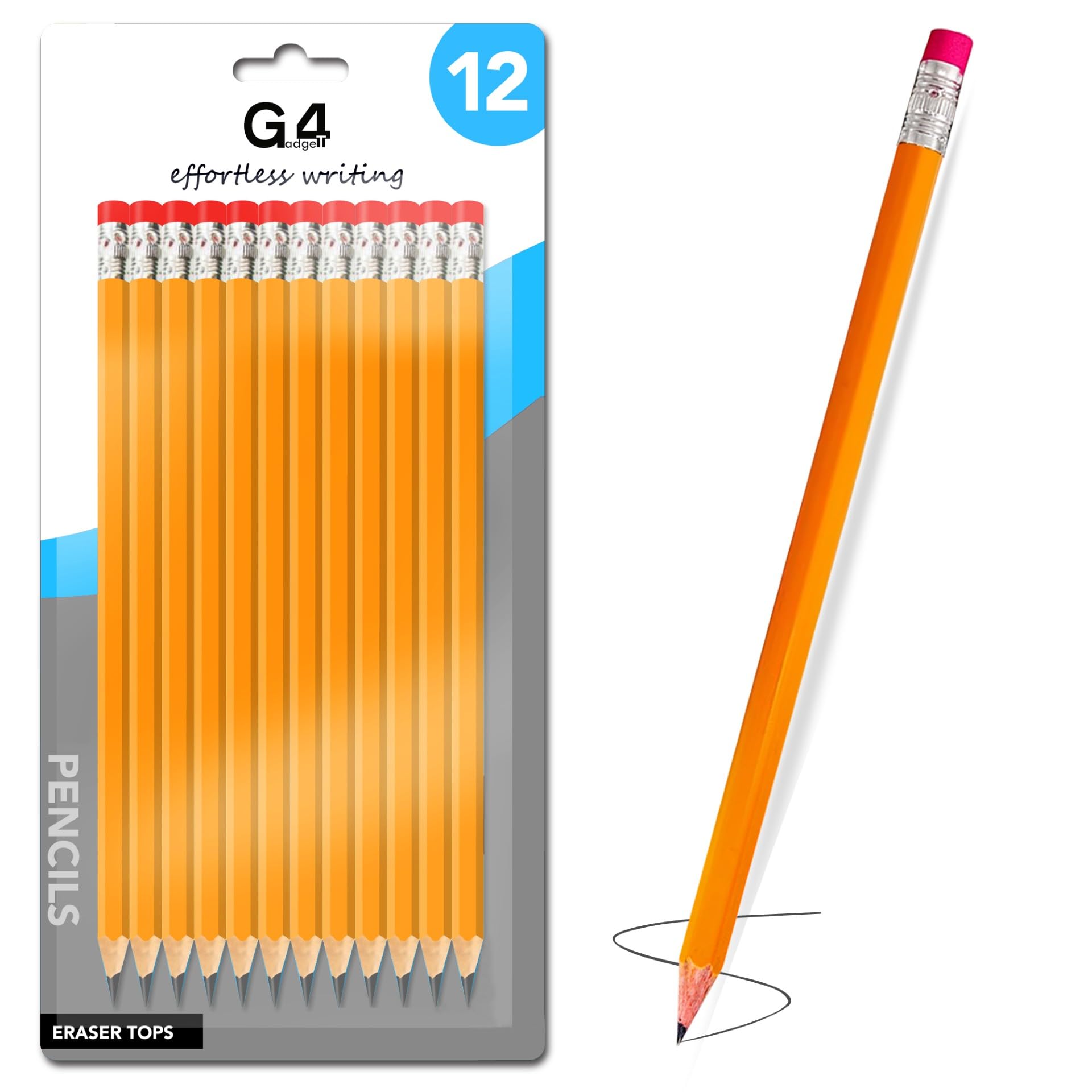 G4GADGET HB Pencils Pack of 24 School Pencils with Rubber, Break Resistant HB Graphite Pencils for Kids, Writing, Drawing & Sketching