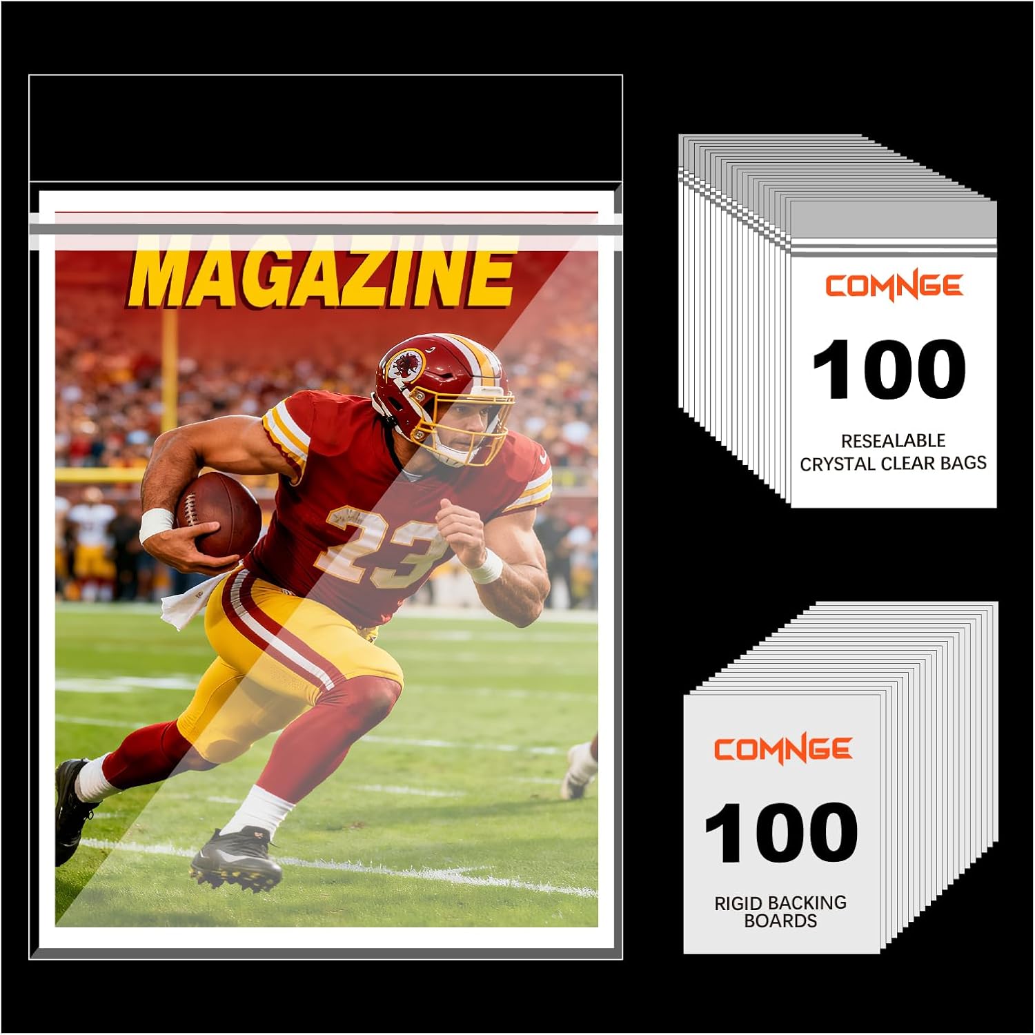 100ct Magazine Bags and Boards - Acid-Free Sleeves with 24pt Backing Boards