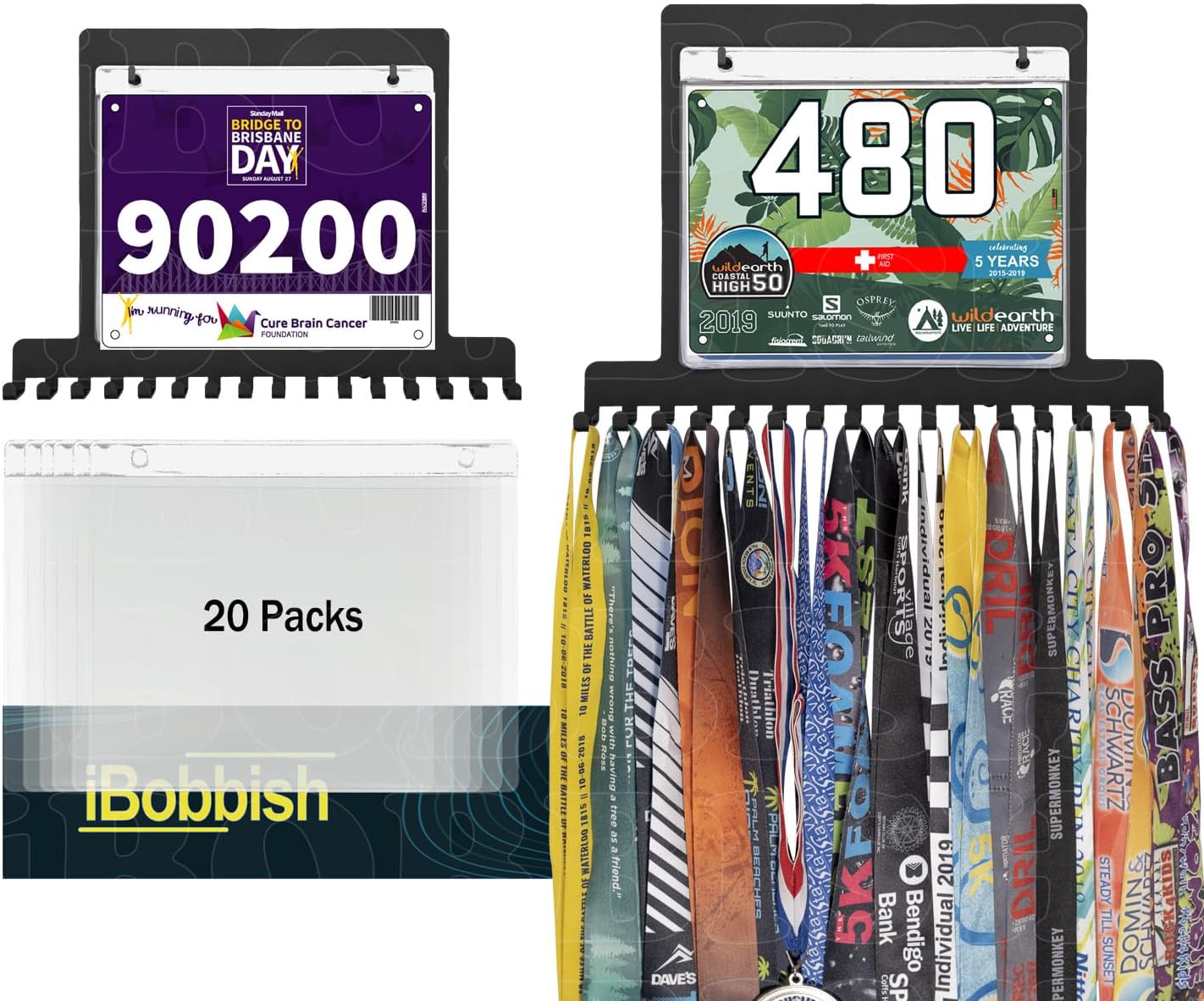 Race Medal Holder Wall Hanger,Runner Medal Hanger Display Marathon Medal Display,Running Bib and Medal Hanger Display Wall Mounted Hanging Medal Rack Holders with Bib Holder Gifts for Runners