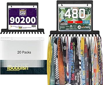 ibobbish Race Medal Holder Wall Hanger,Runner Medal Hanger Display Marathon Medal Display,Running Bib and Medal Hanger Display Wall Mounted Hanging Medal Rack Holders with Bib Holder Gifts for Runners