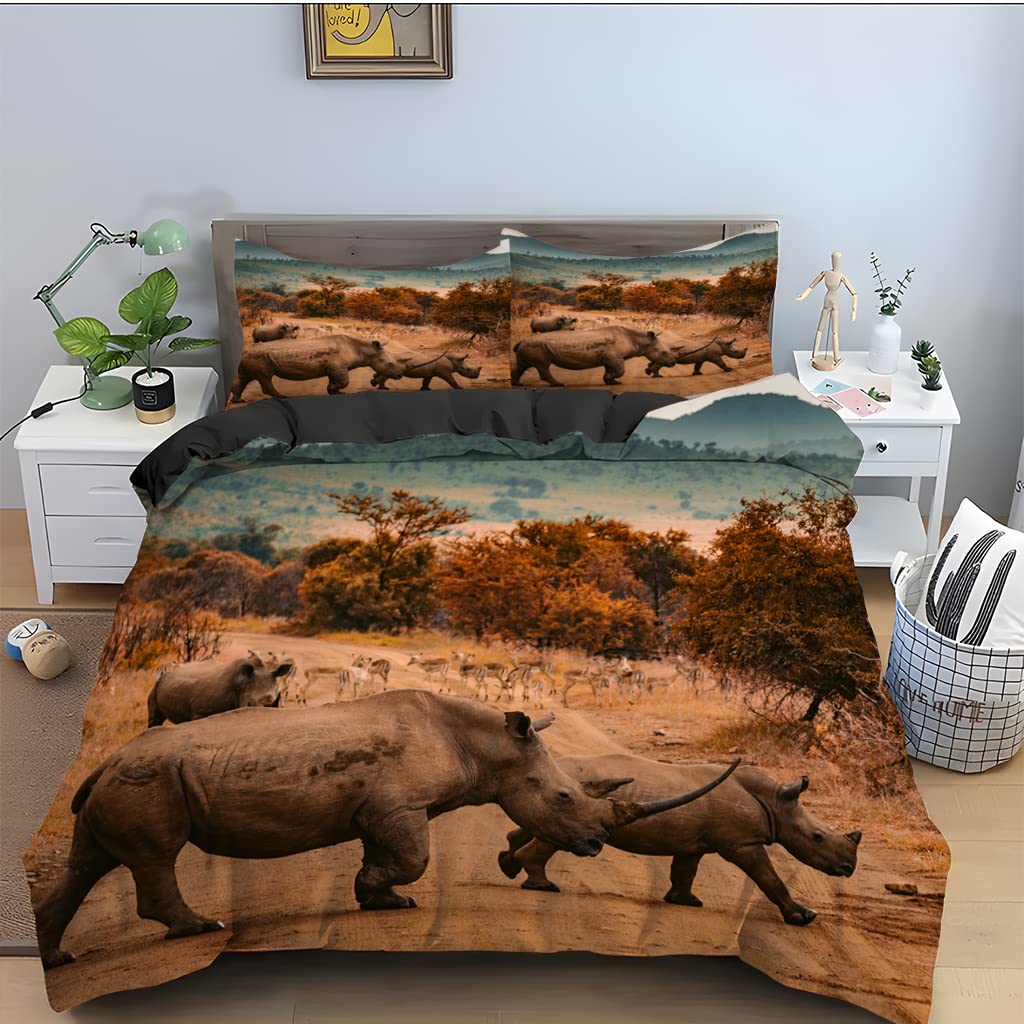 Housse de couette 110g/㎡ microfibre douce motif rhinocéros pour lit d'ado