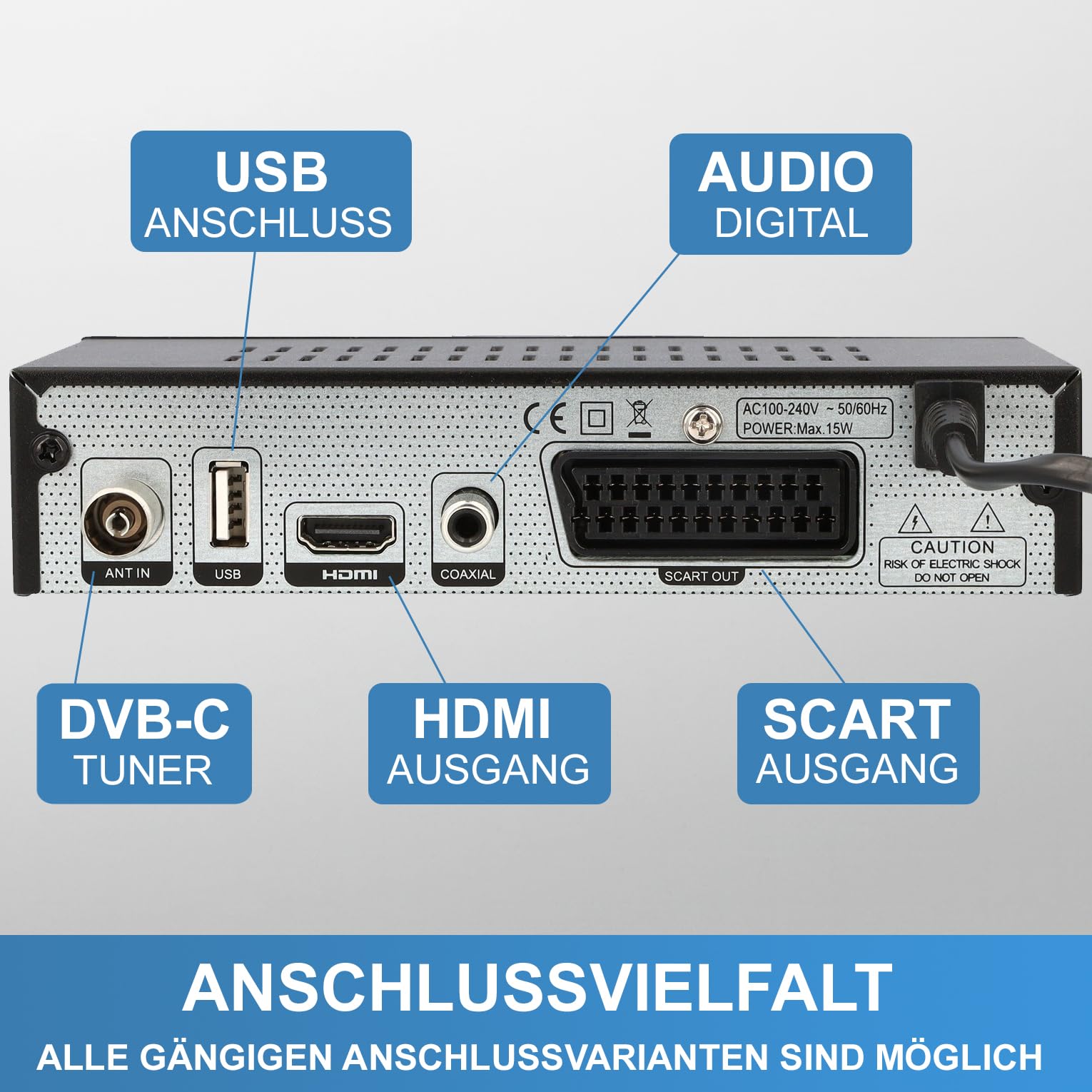 Opticum C200 Full HD Kabel Receiver mit USB HDMI SCART, DVB-C Receiver für Kabelfernsehen/Kabelanschluss für Radio und Fernsehen