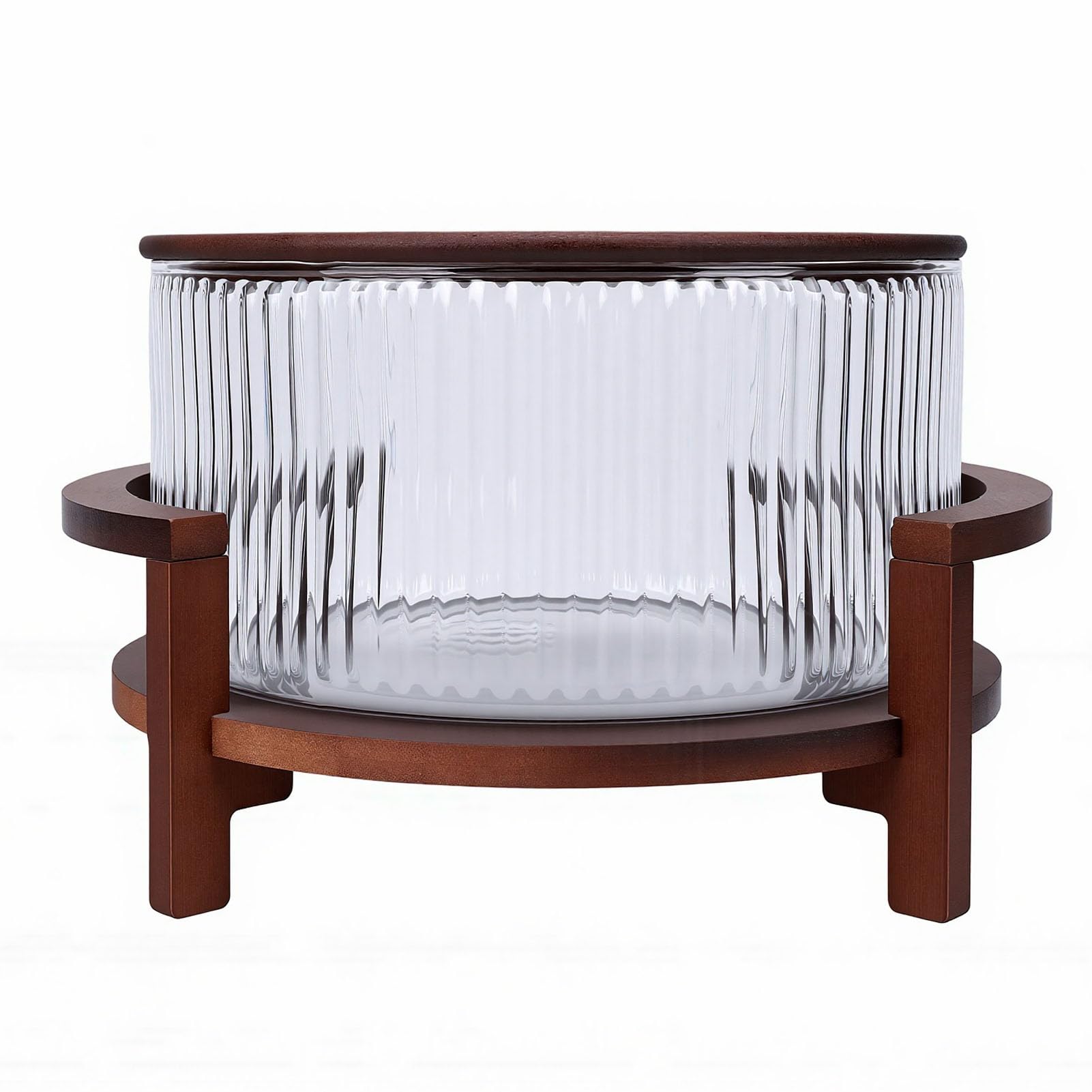 Garsent Ensaladera de Vidrio de 4,3 L con Soporte y Tapa de Madera, Cuenco Grande para Servir Frutas a Prueba de Calor para el Hogar, Comedor, Reunión, Cocina